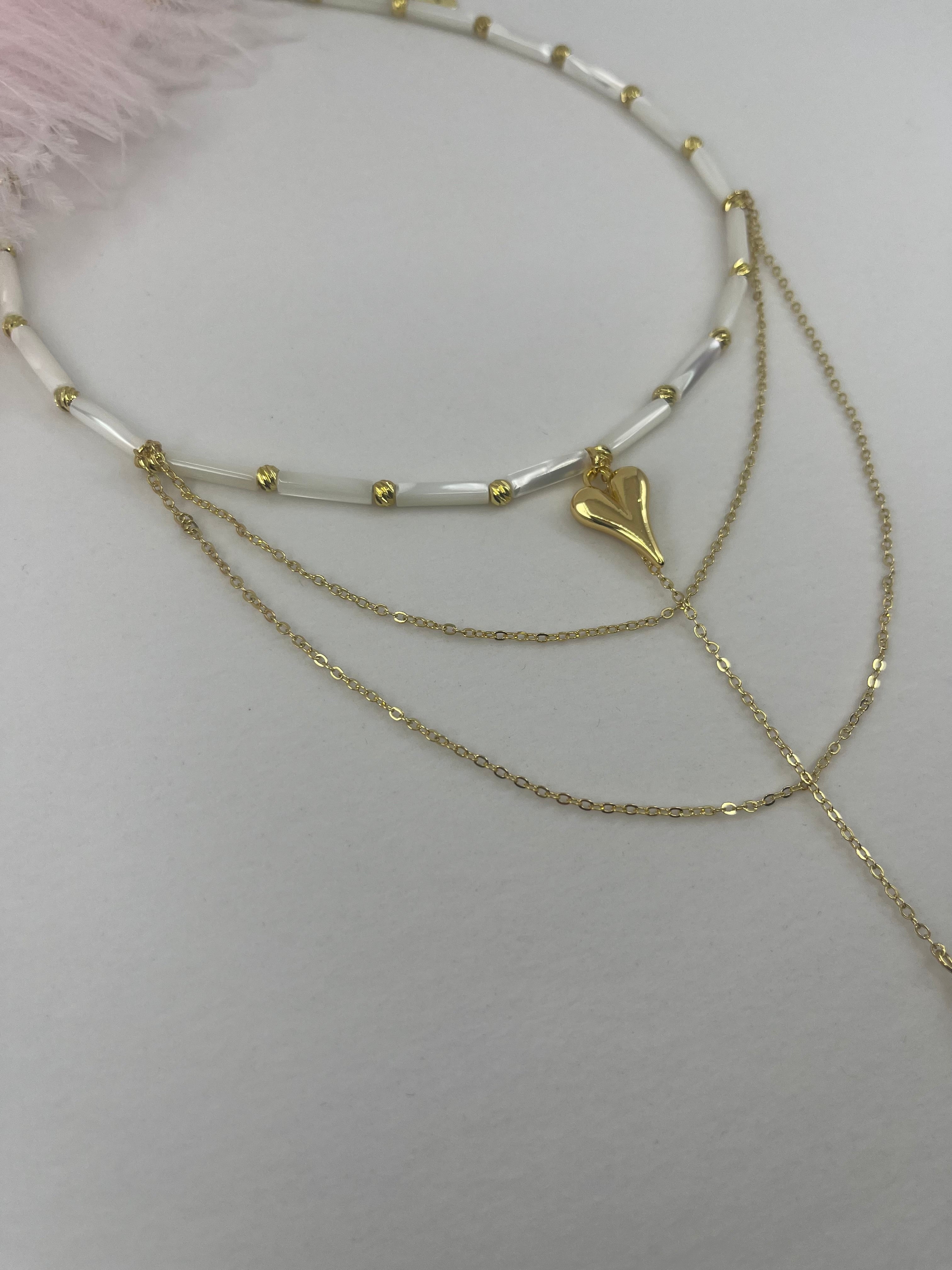 Layered Natural Trochus Shell Heart Necklace, 18K Gold-Plated