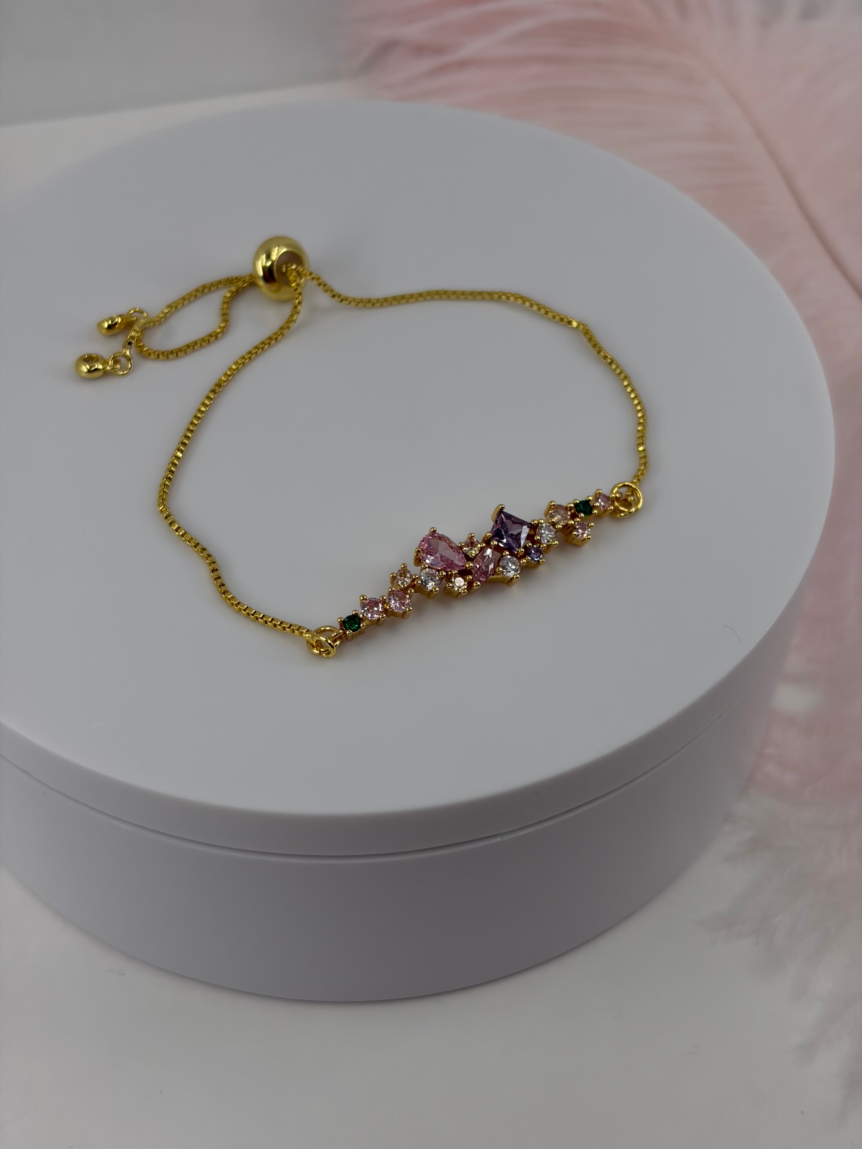 Colorful zirconia bracelet with slider chain
