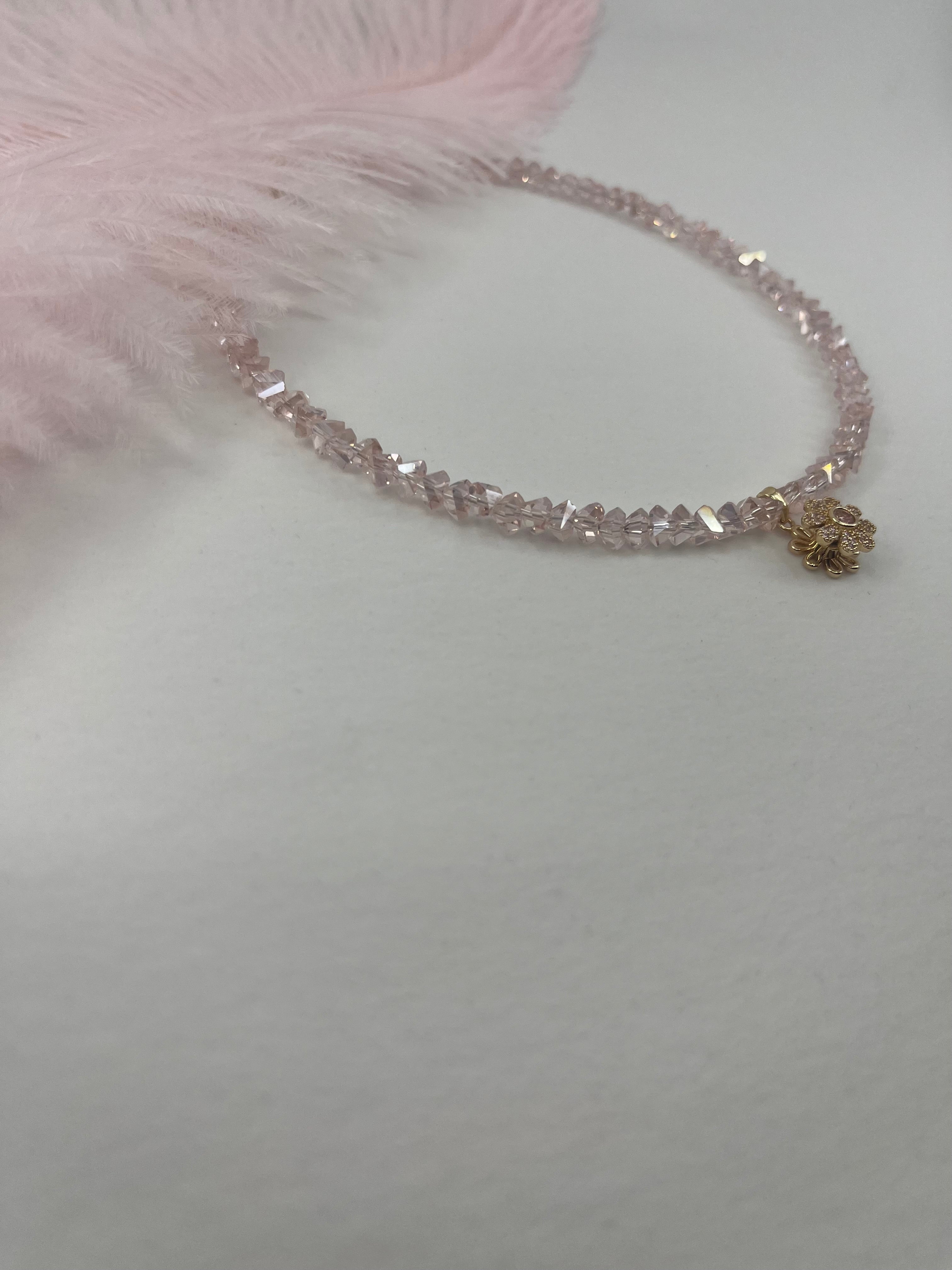 Flower Spinner Crystal Necklace, 18k gold plated