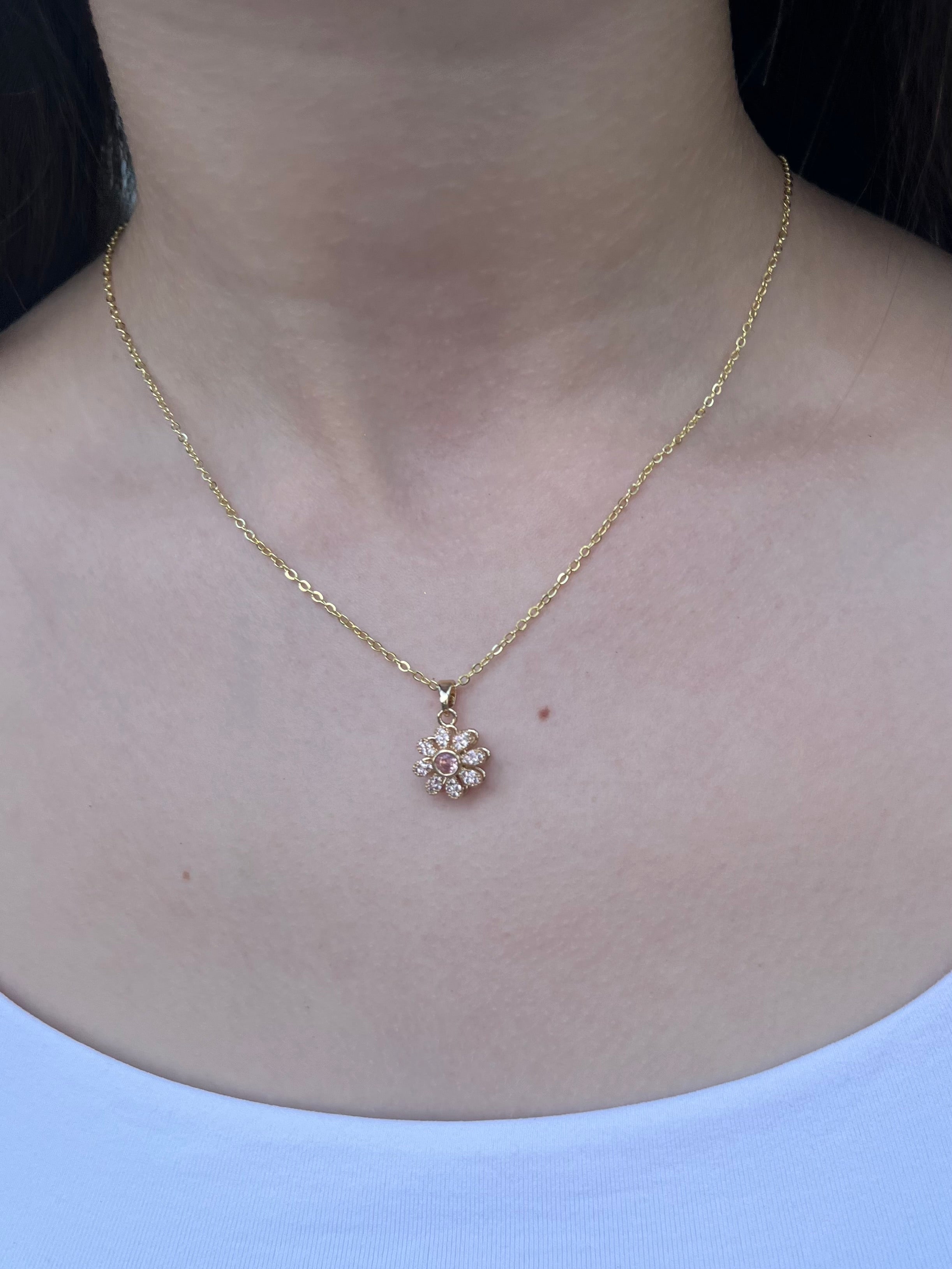 18K Gold Flower Spinner Pendant Necklace