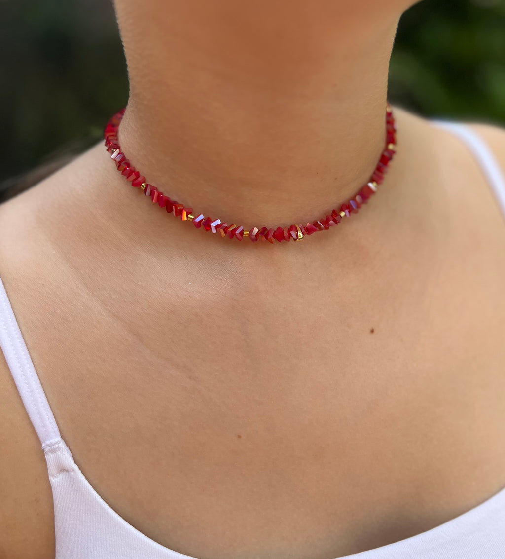 Delicate Crystal Choker Necklace – 4 Colors | Faceted Jewelry Crystal Beads | 18K Gold Plated Brass Chain |