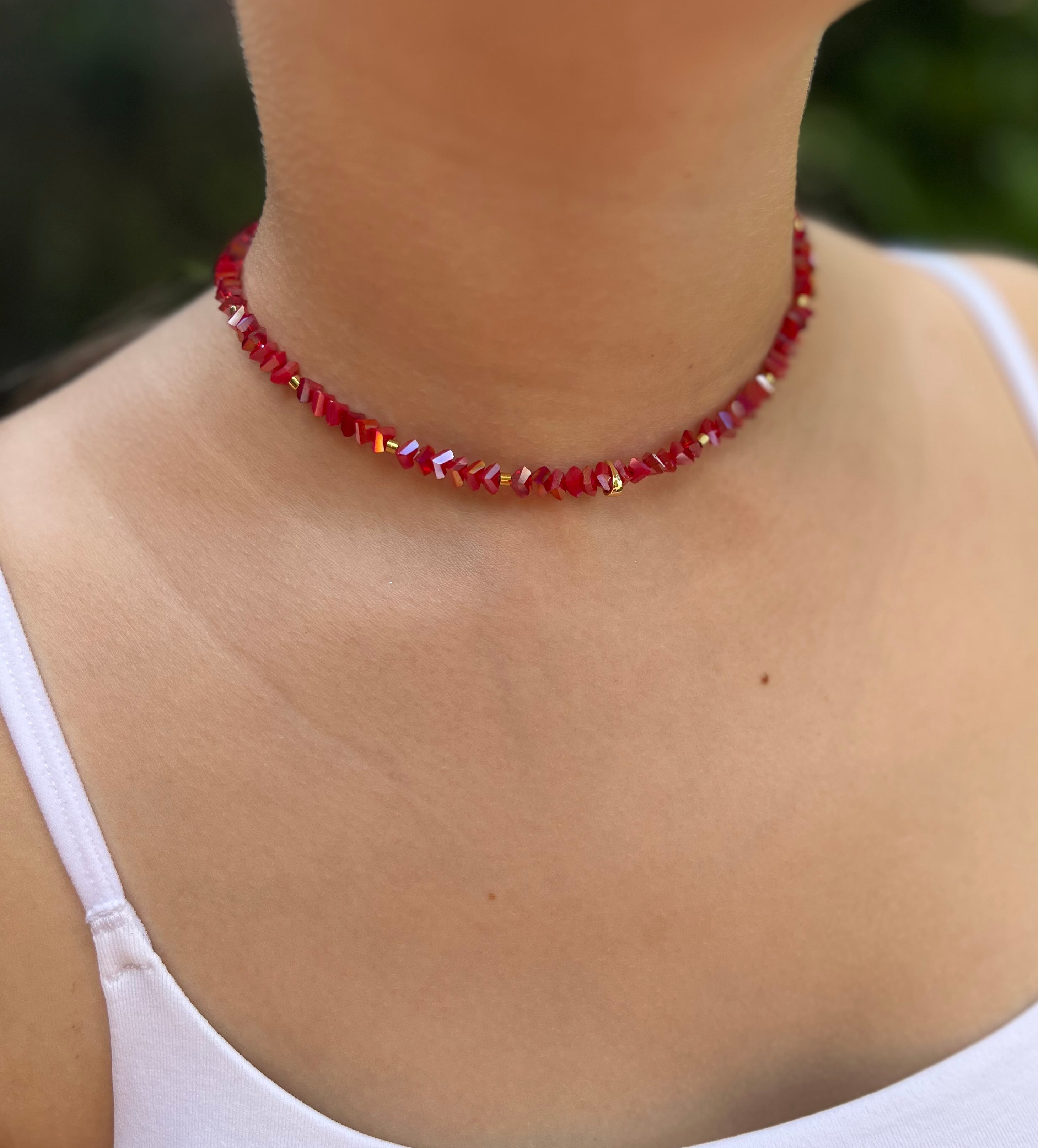 Delicate Crystal Choker Necklace – 4 Colors | Faceted Jewelry Crystal Beads | 18K Gold Plated Brass Chain |