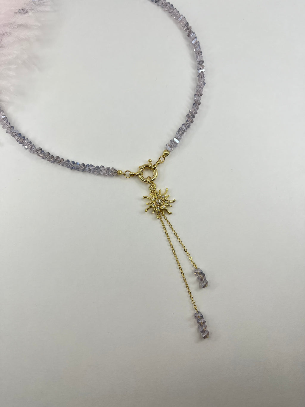 Sun pendant Crystal Y-Necklace – 18K Gold Plated