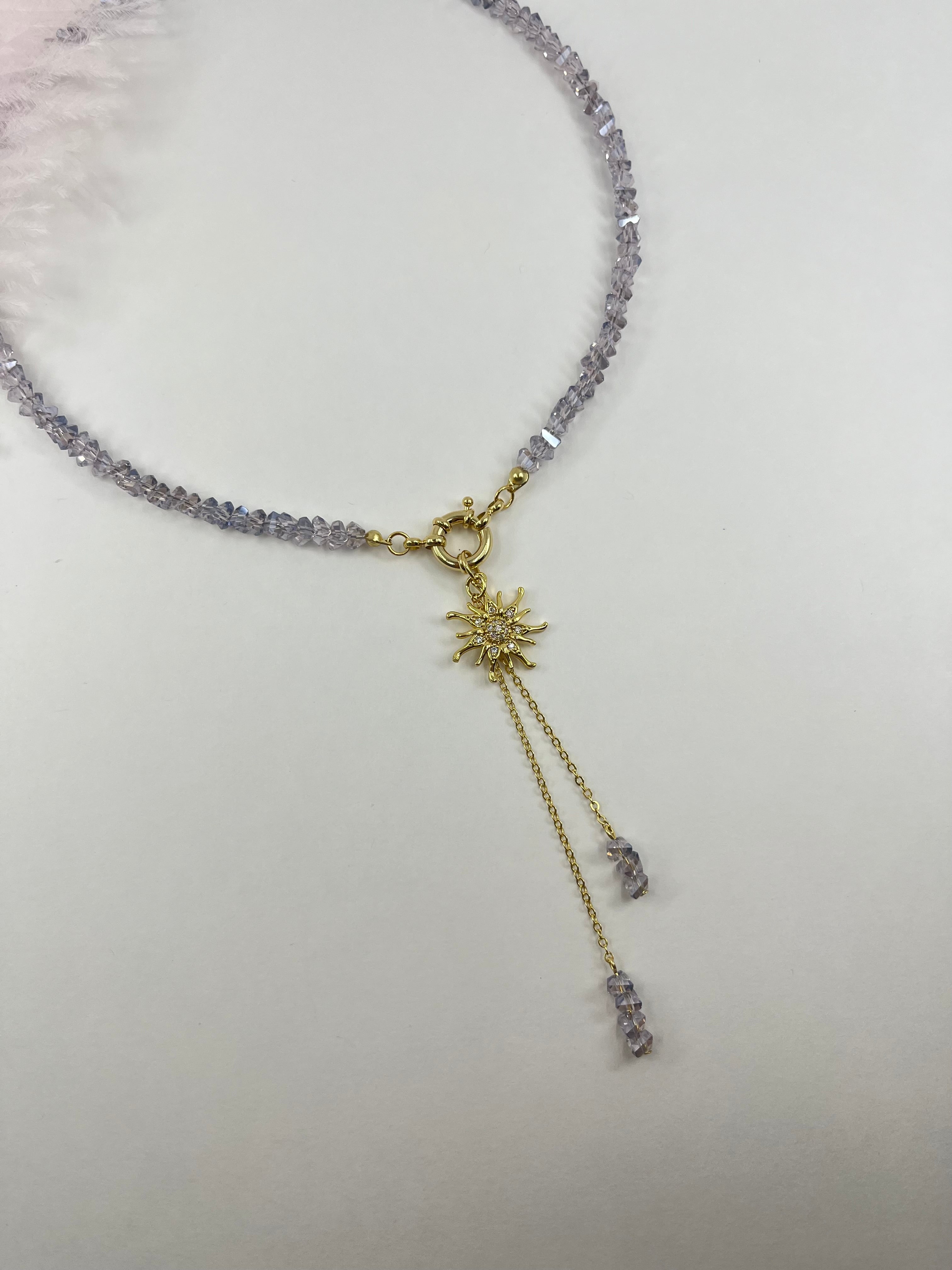 Sun pendant Crystal Y-Necklace – 18K Gold Plated