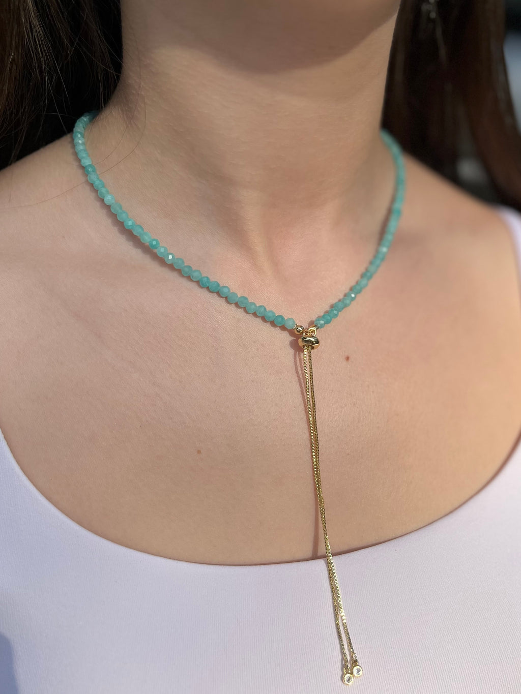 Set: Natural Amazonite Y-Necklace & Earrings