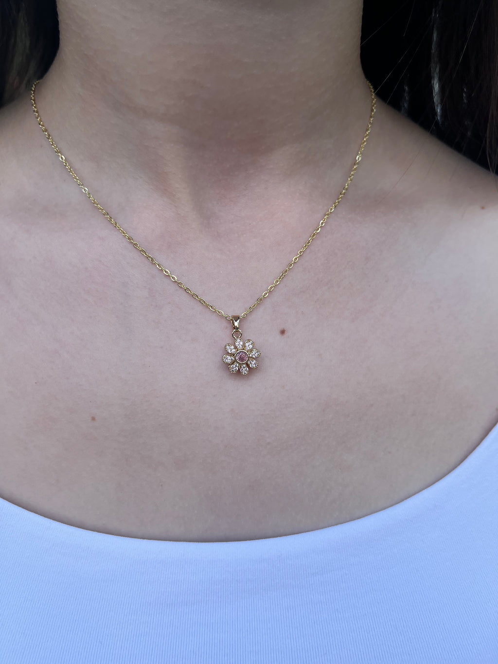 18K Gold Flower Spinner Pendant Necklace