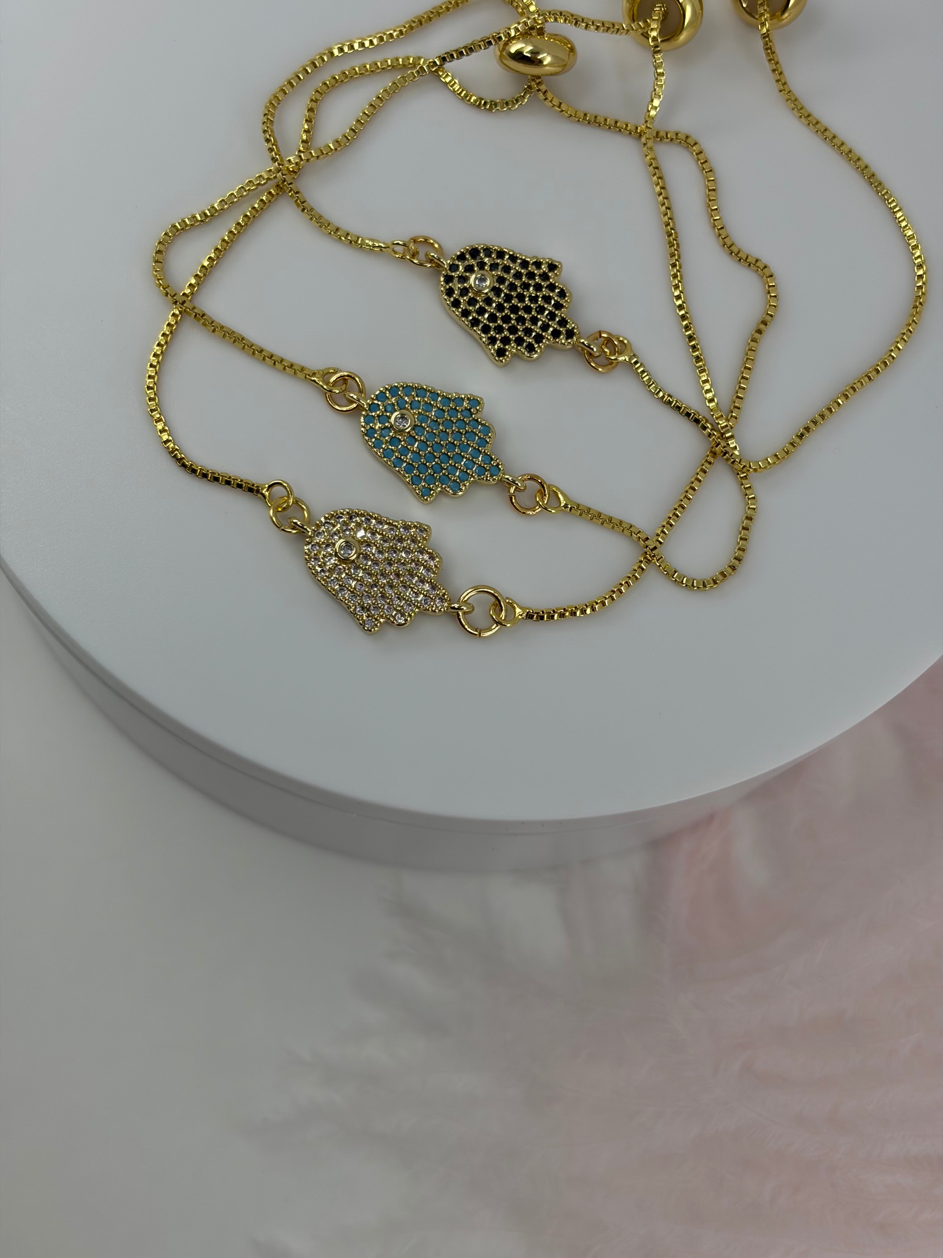 Hamsa hand bracelet with slider chain