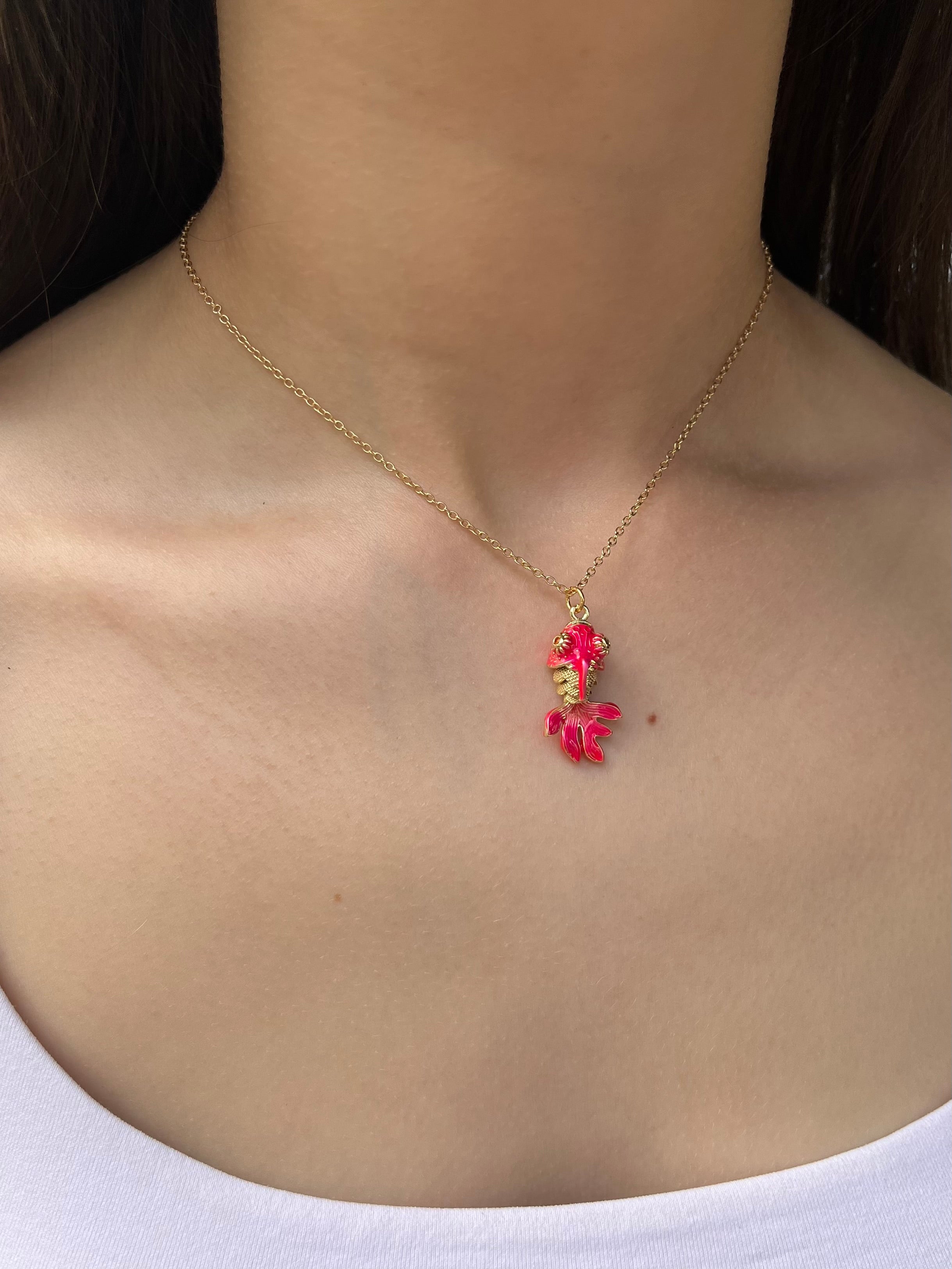 Fish enamel choker necklace, 18k gold plated