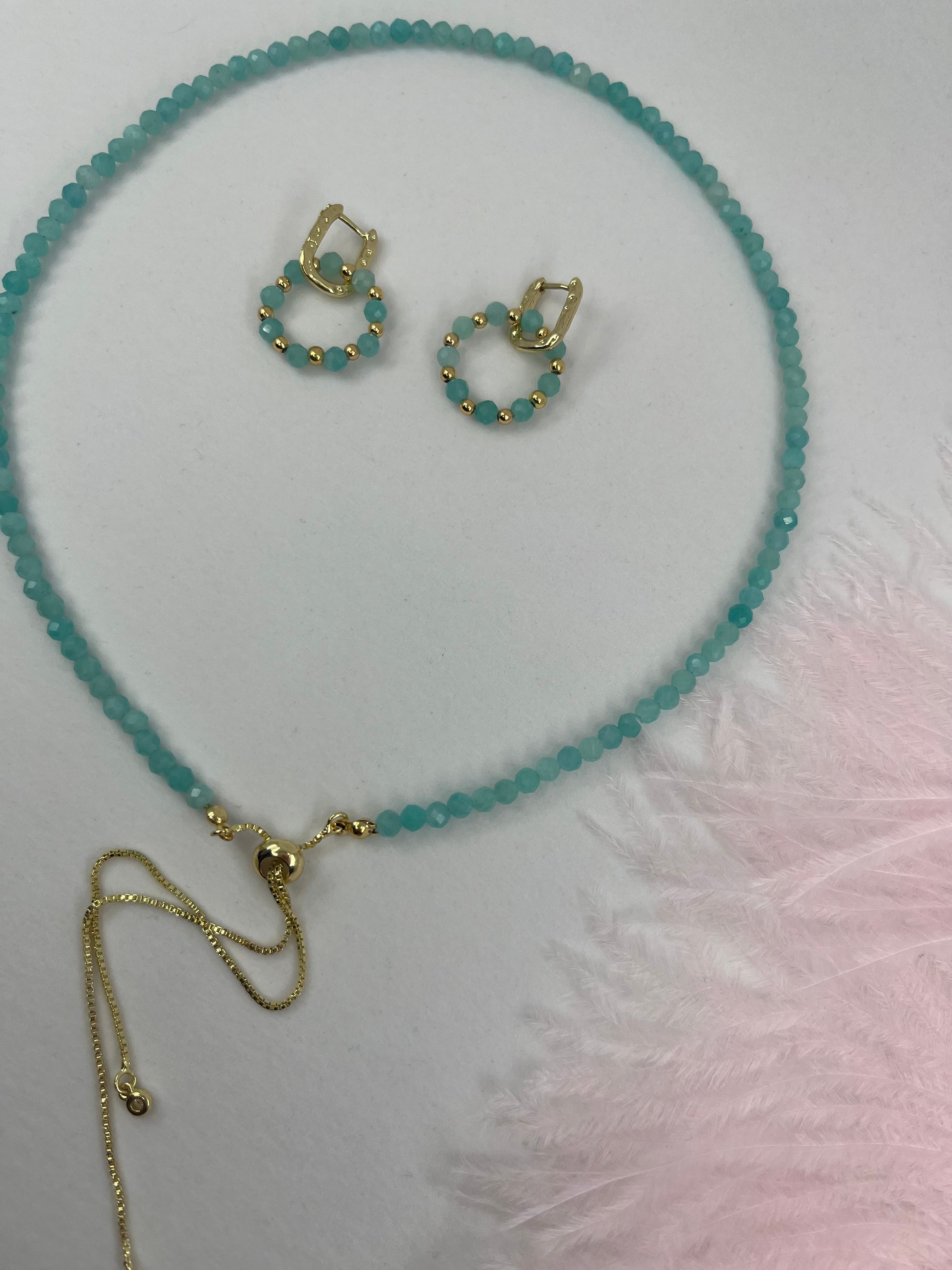 Set: Natural Amazonite Y-Necklace & Earrings
