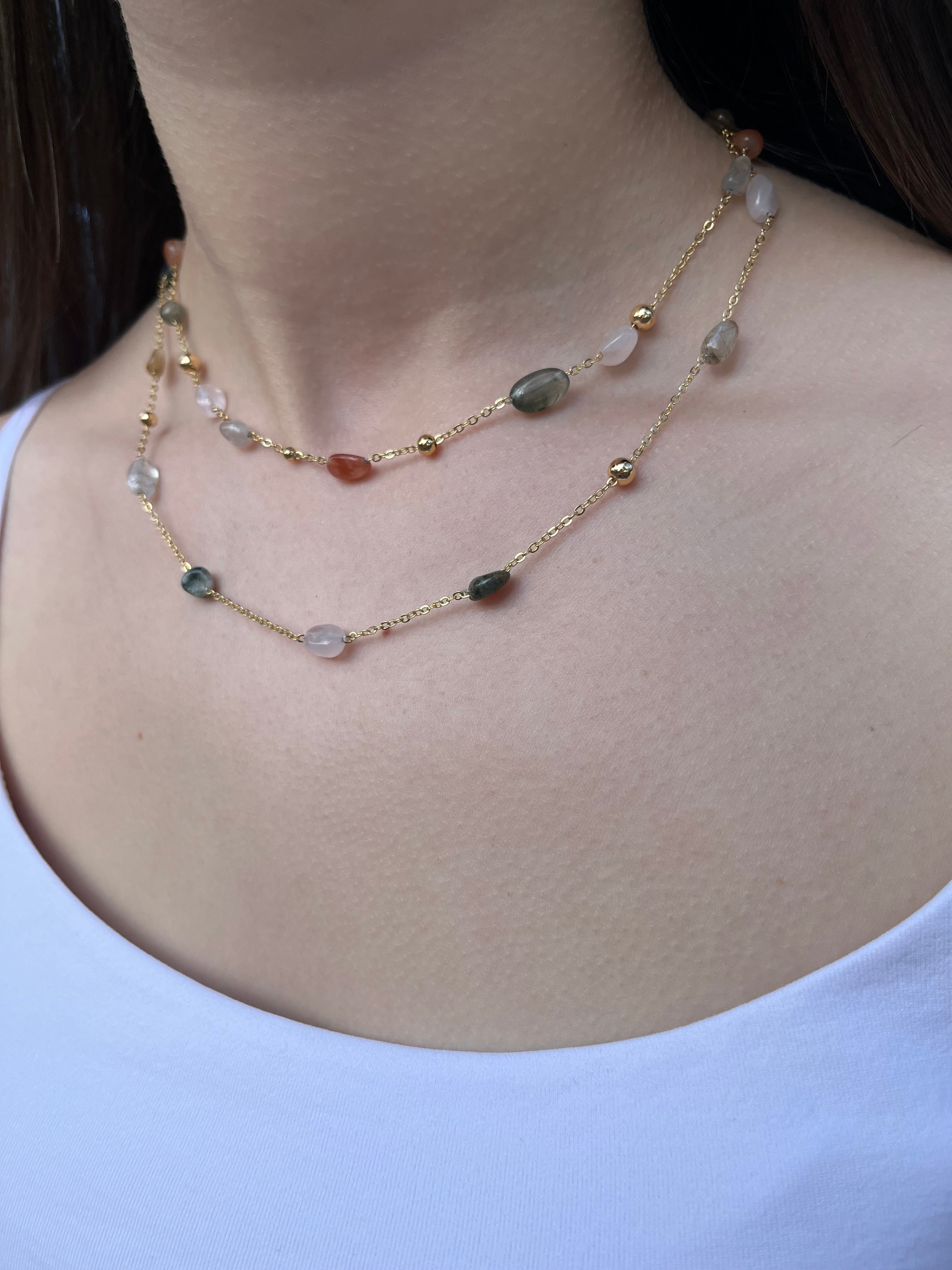 Layered Rutilated Quartz Necklace: 18K Gold Plated Chain