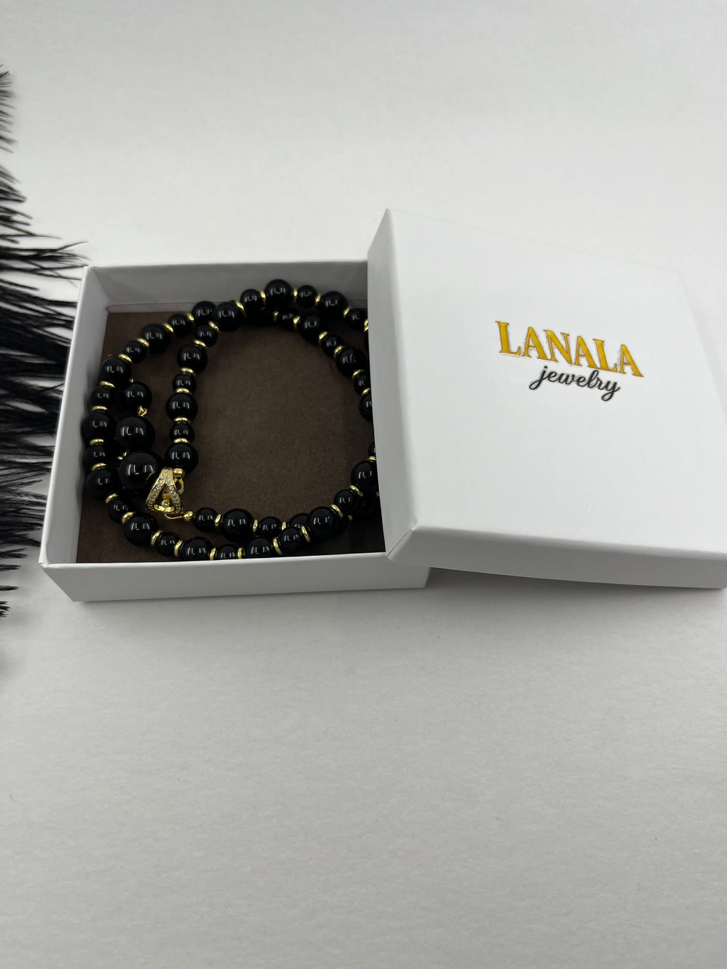 Set: Black Onyx Necklace and Earrings:18K Gold Plated