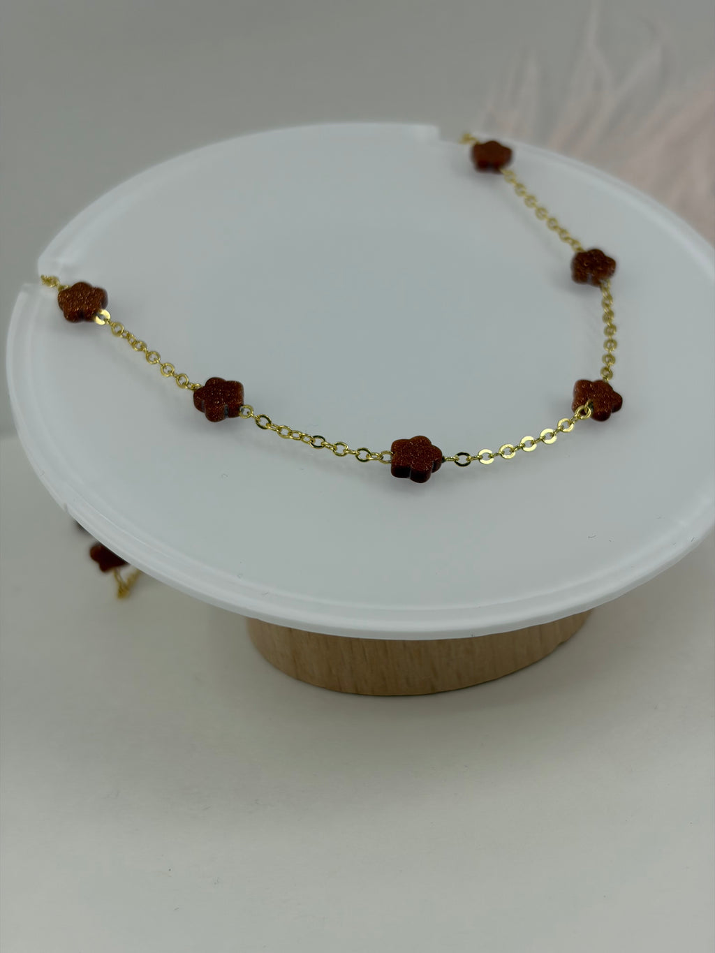 Red Sandstone Flower Necklace: 18K Gold Plated