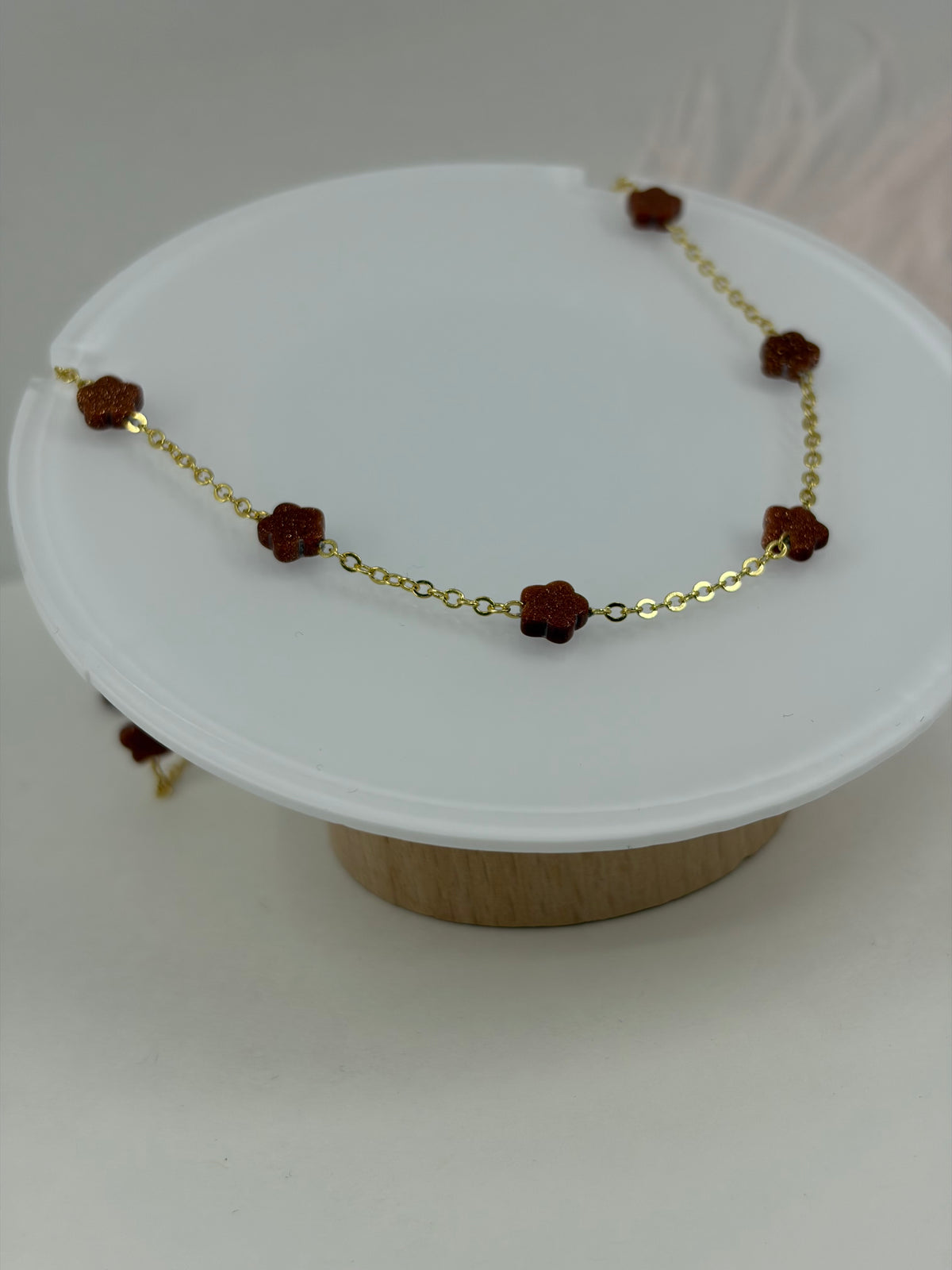 Red Sandstone Flower Necklace: 18K Gold Plated