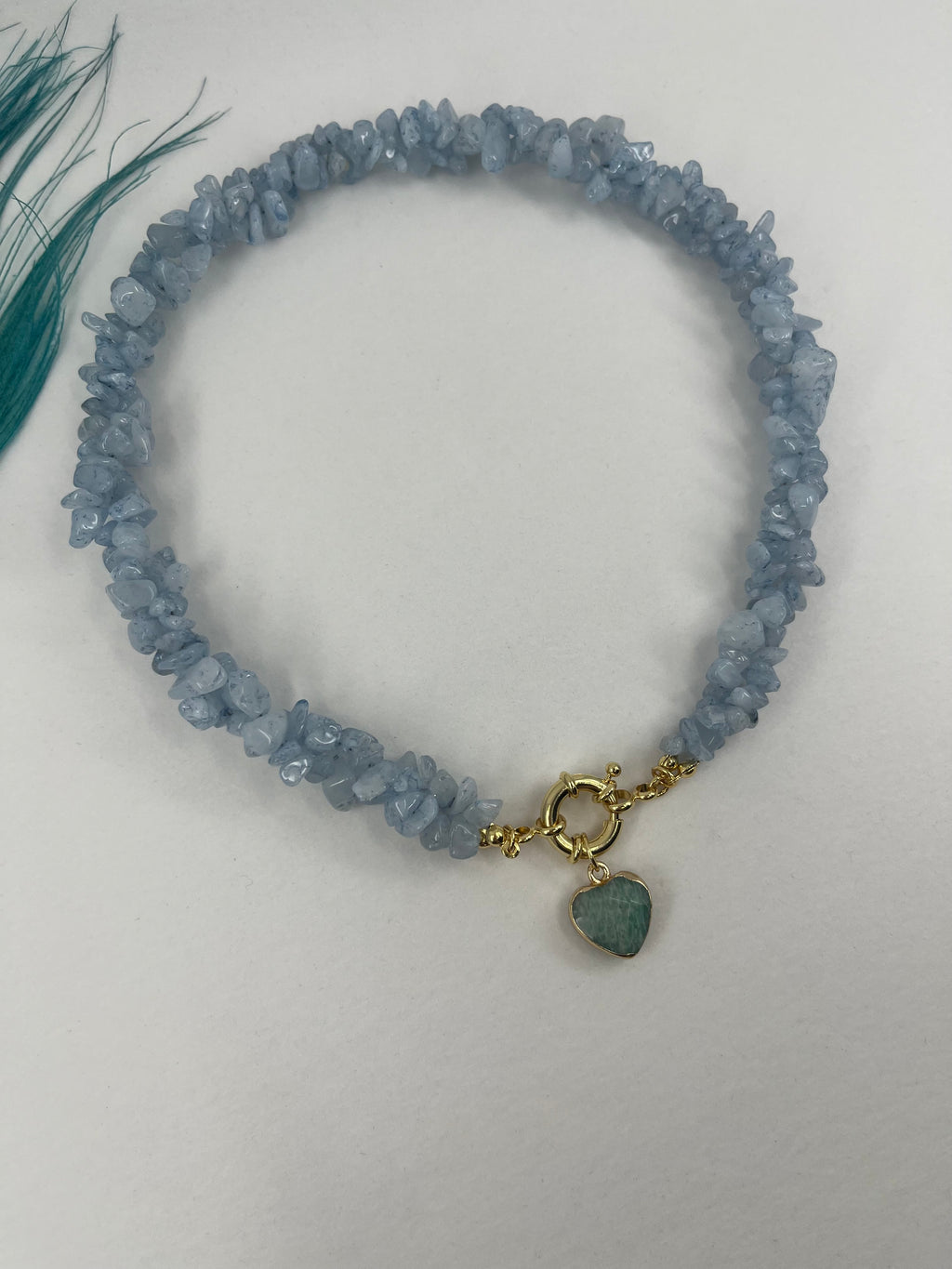 Natural Aquamarine Necklace with Amazonite heart pendant