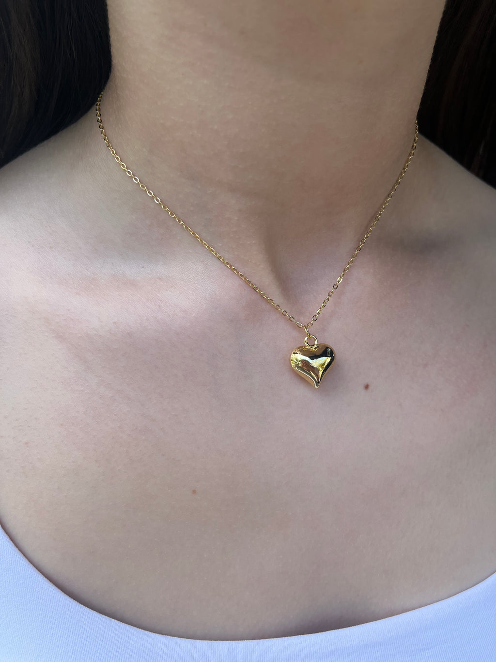 Gold Heart Necklace, Real 18K Gold Plated