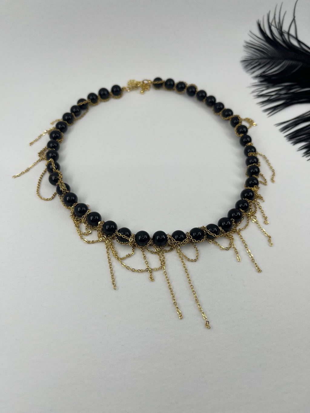 Black Onyx Layered necklace– 18K Gold Plated Chain