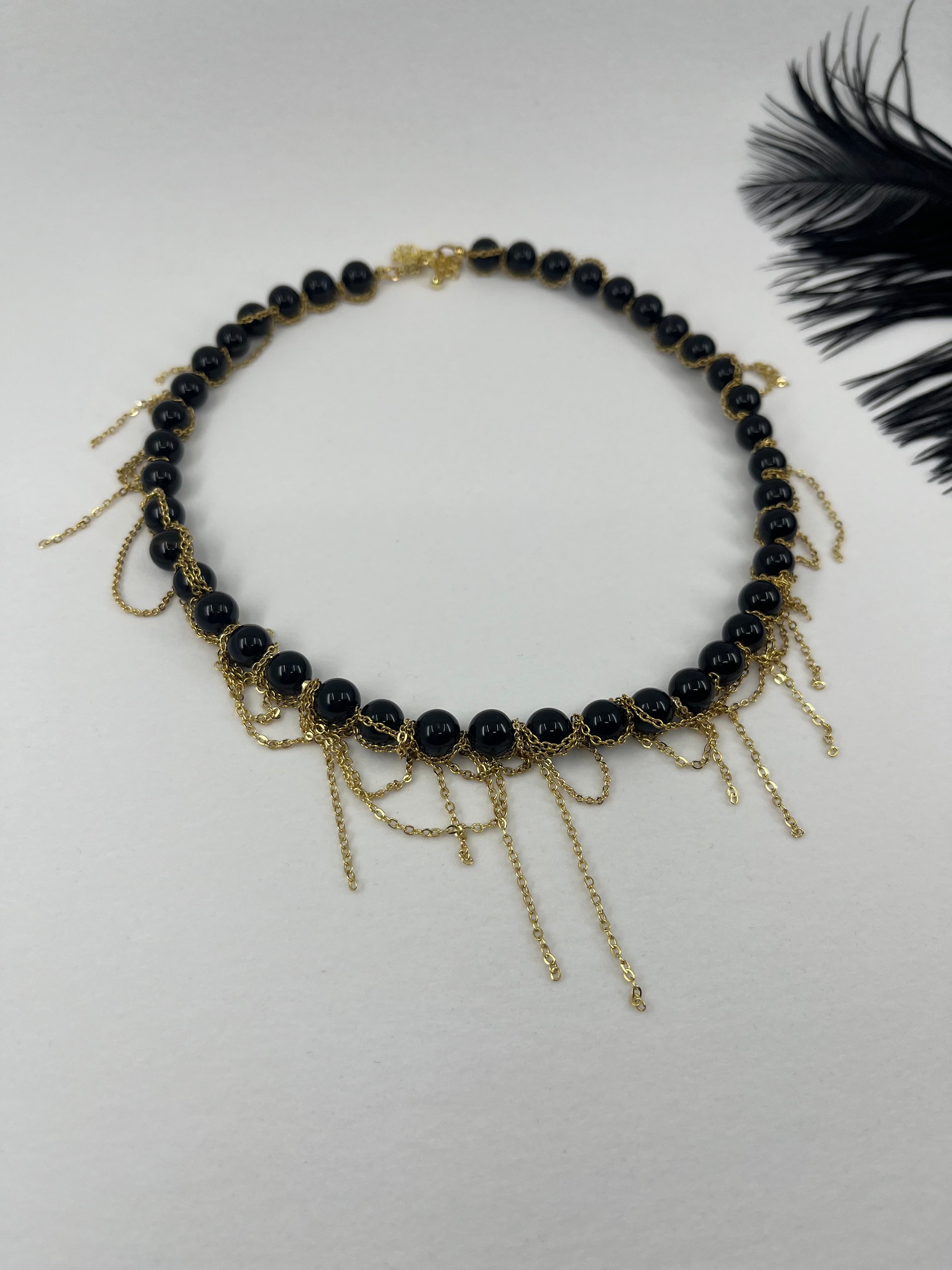 Black Onyx Layered necklace– 18K Gold Plated Chain