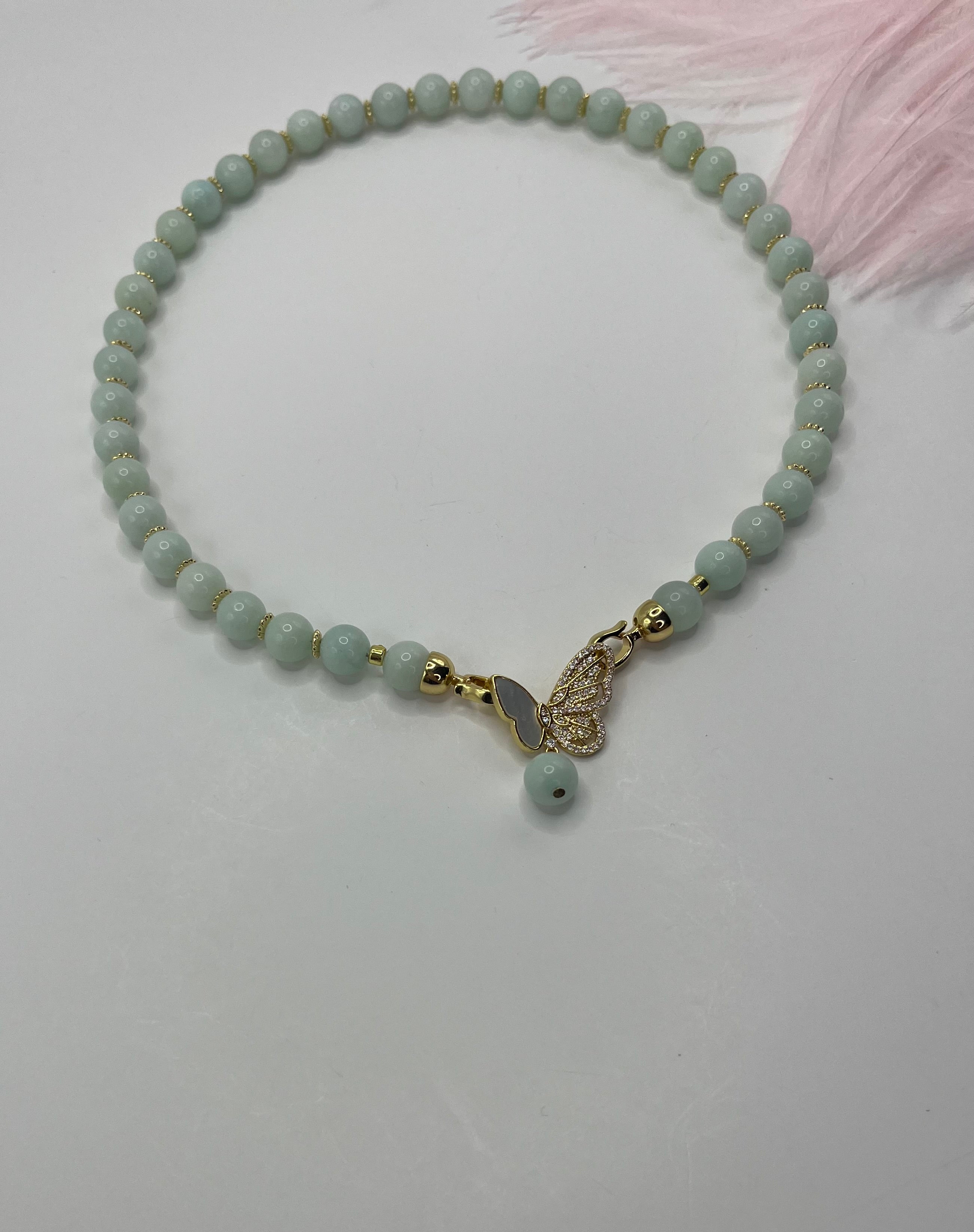 Natural Malaysia Jade Necklace with 18K Gold Butterfly Clasp