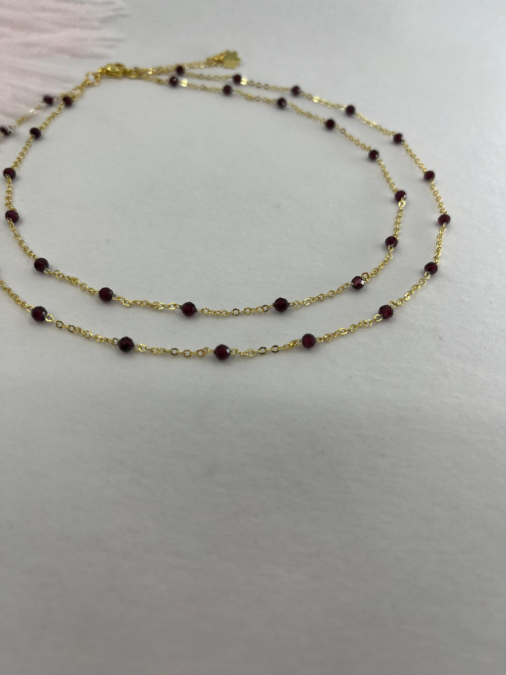 Layered Garnet necklace , 18K gold clasp