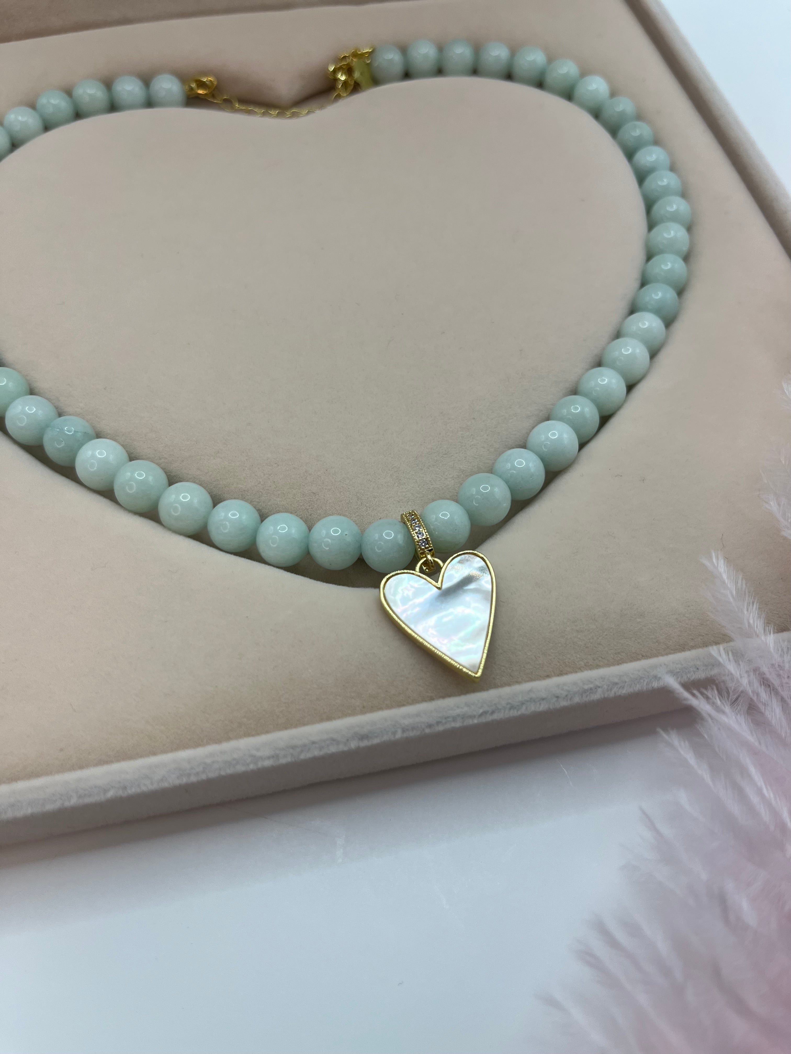 Natural Malaysia Jade Necklace with 18K Gold Heart Pendant