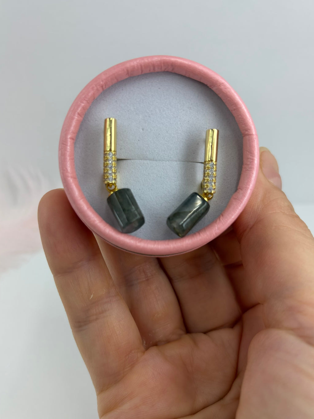 Labradorite Drop Zirconia Earrings, 18K gold plated