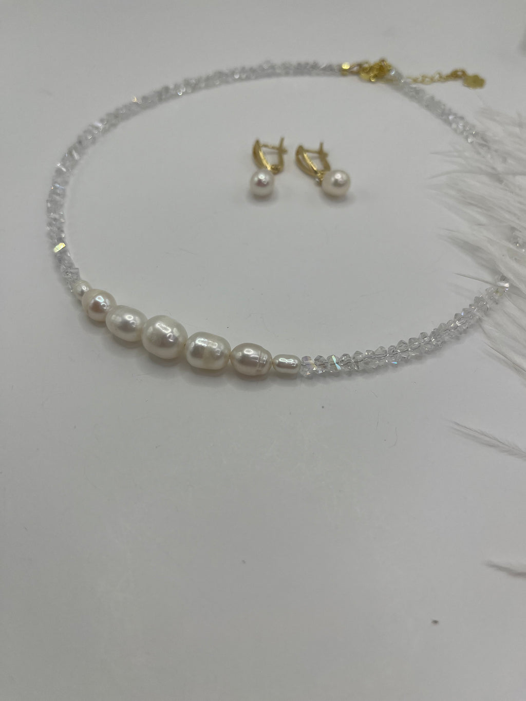 Pearl Choker Necklace with earrings : 18K Gold Plated