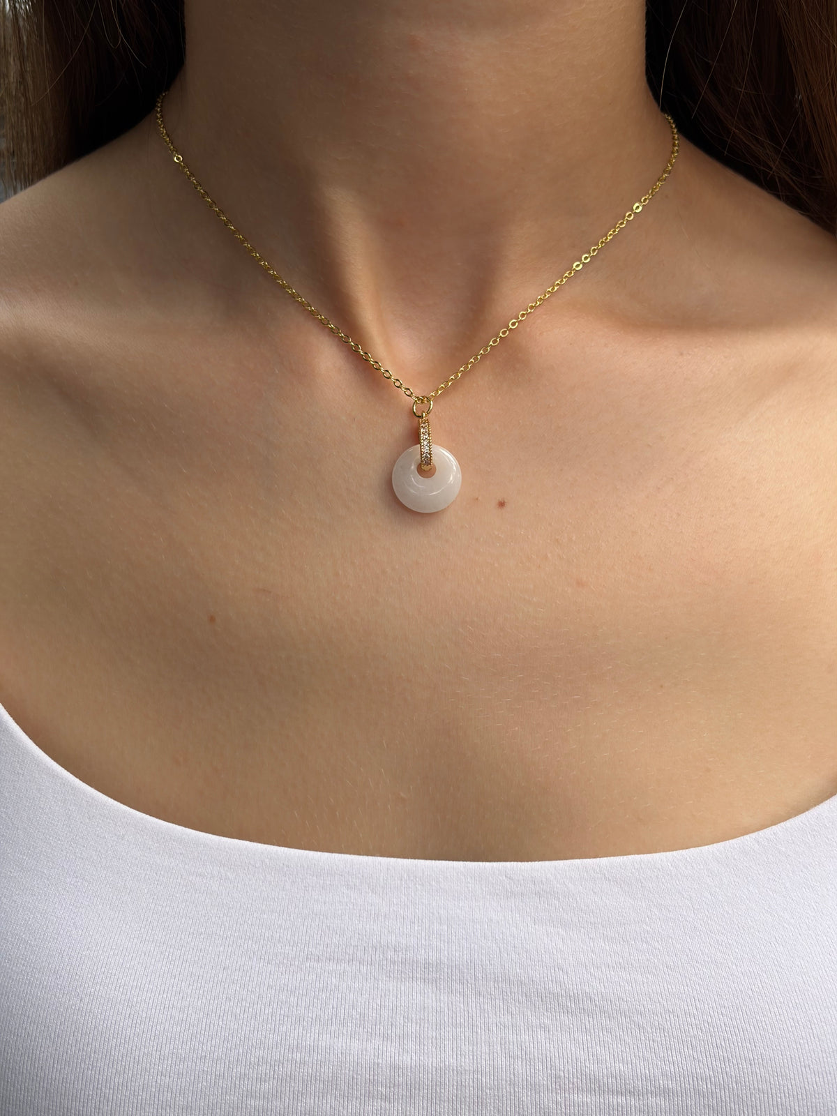 White Jade flower Earrings and Necklace, 18K Gold Plated