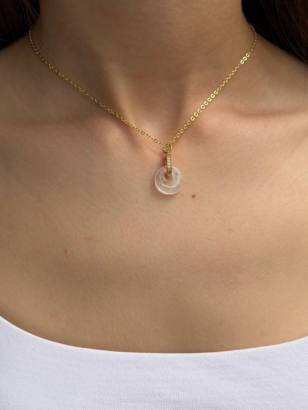 Clear Quartz Donut Earrings and Necklace,18K Gold Plated
