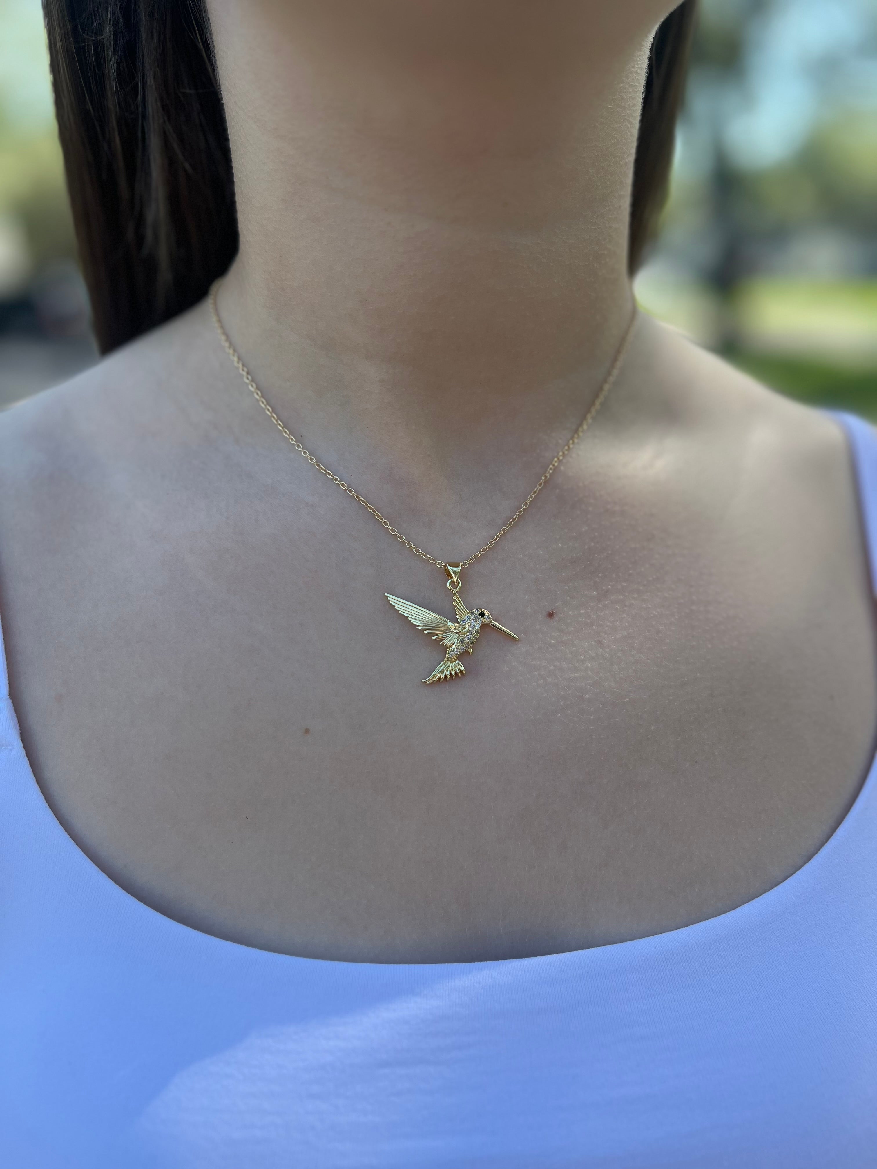 Hummingbird Necklace, Real 18K Gold Plated