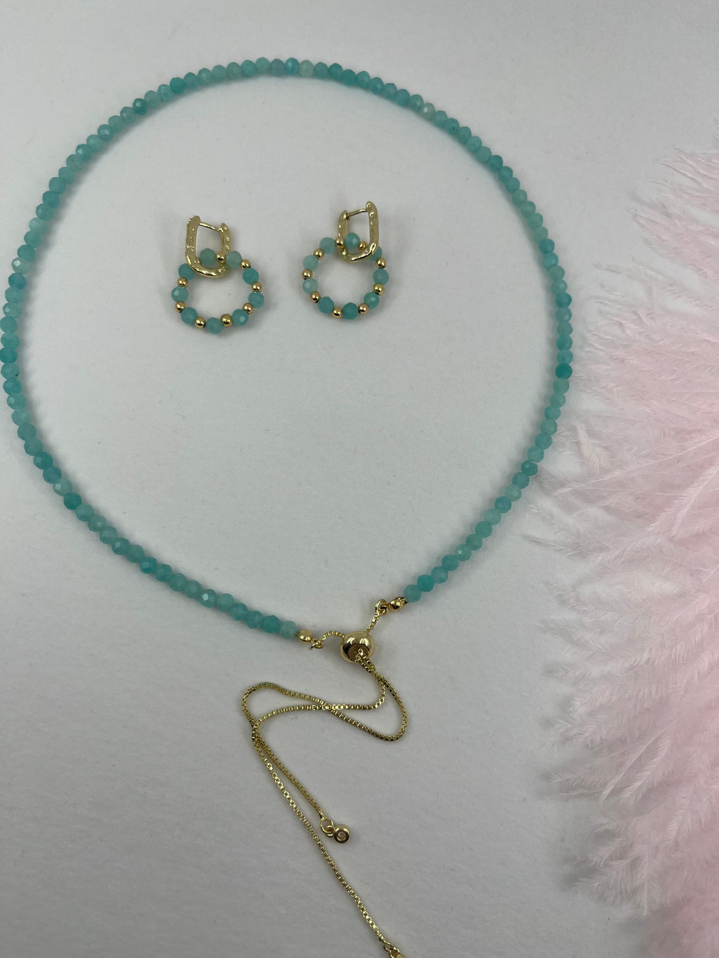 Set: Natural Amazonite Y-Necklace & Earrings