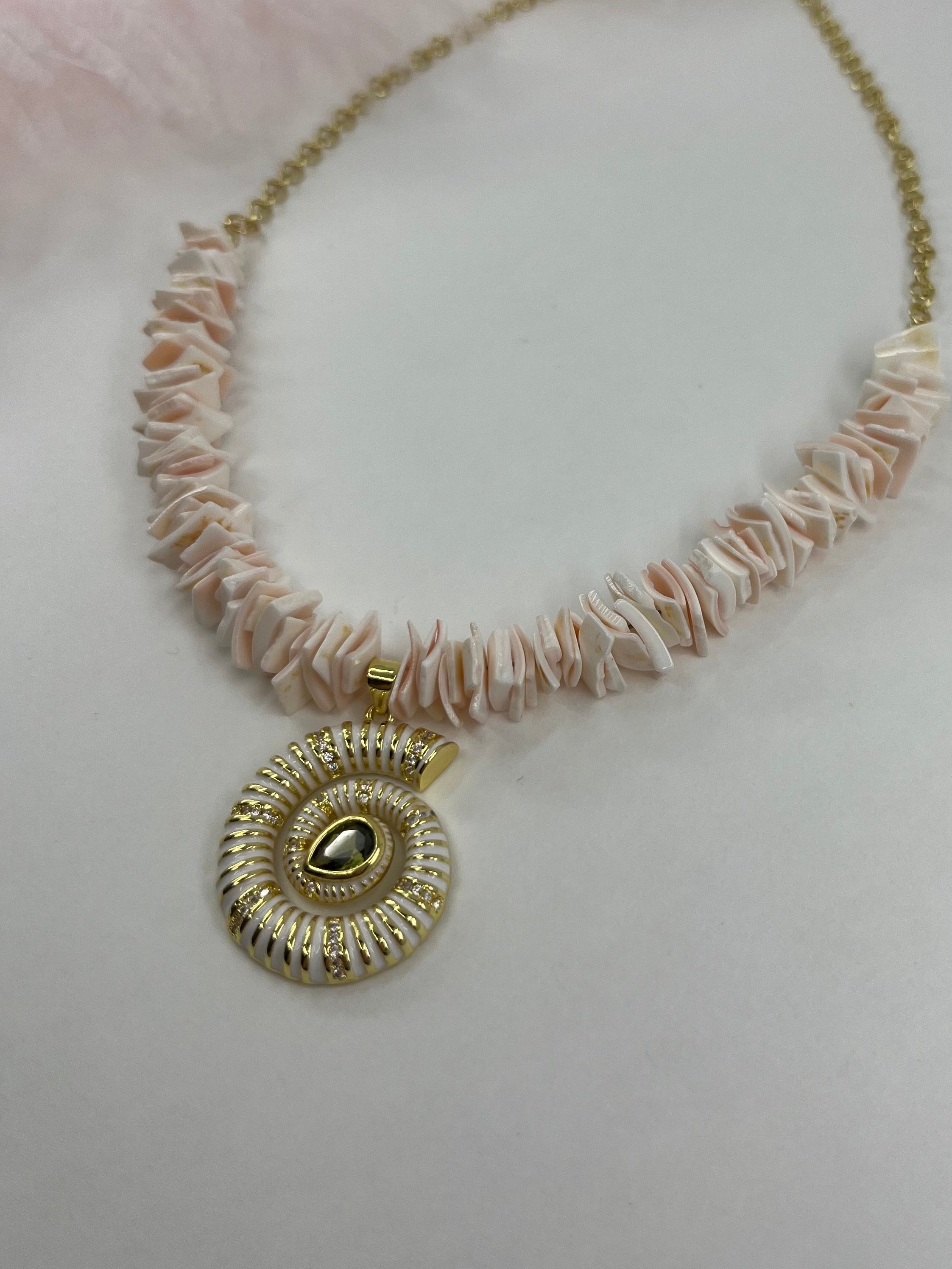 Natural Shell Necklace with Conch Charm, 18K Gold Plated