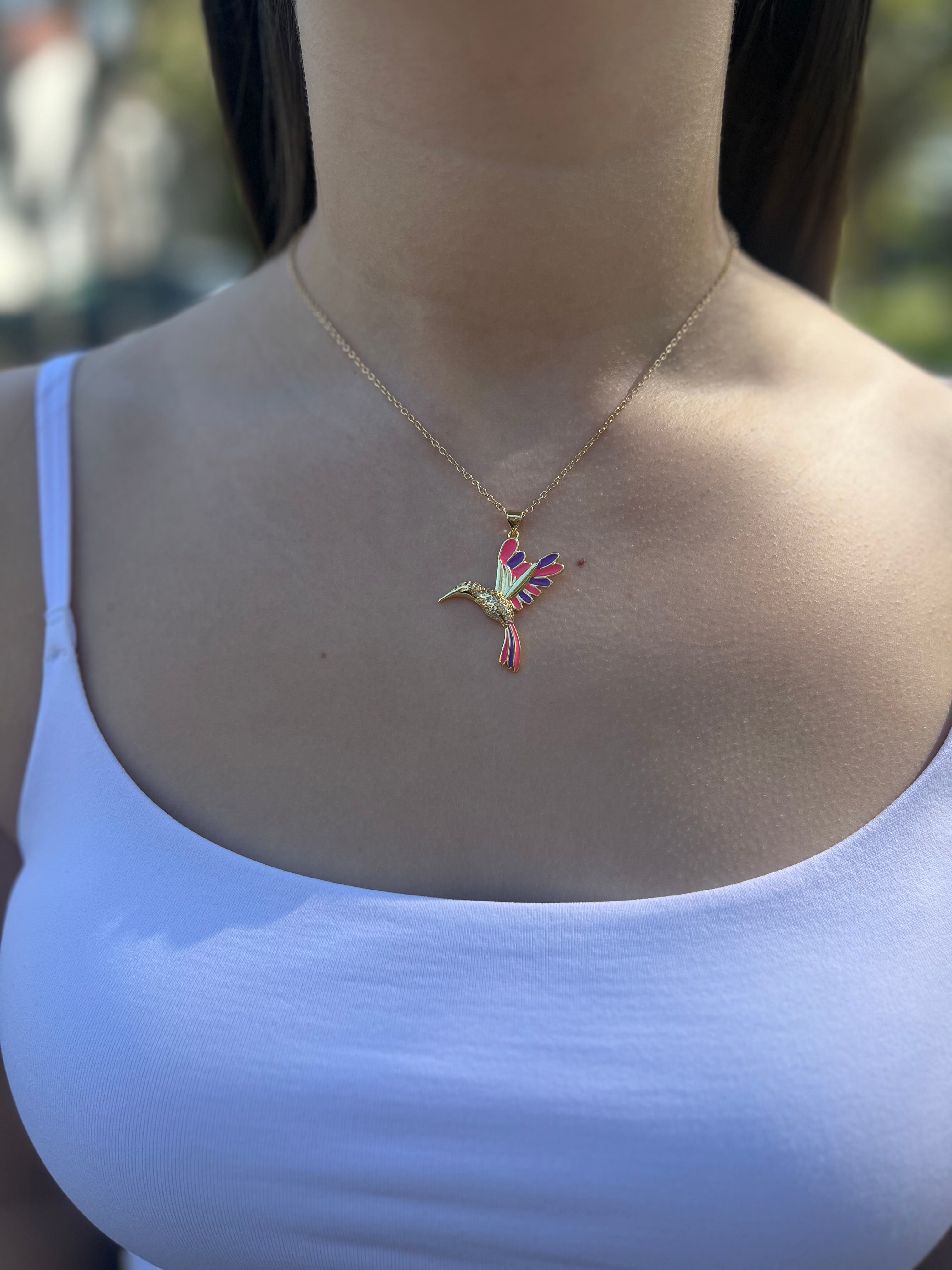 Hummingbird Necklace, Real 18K Gold Plated