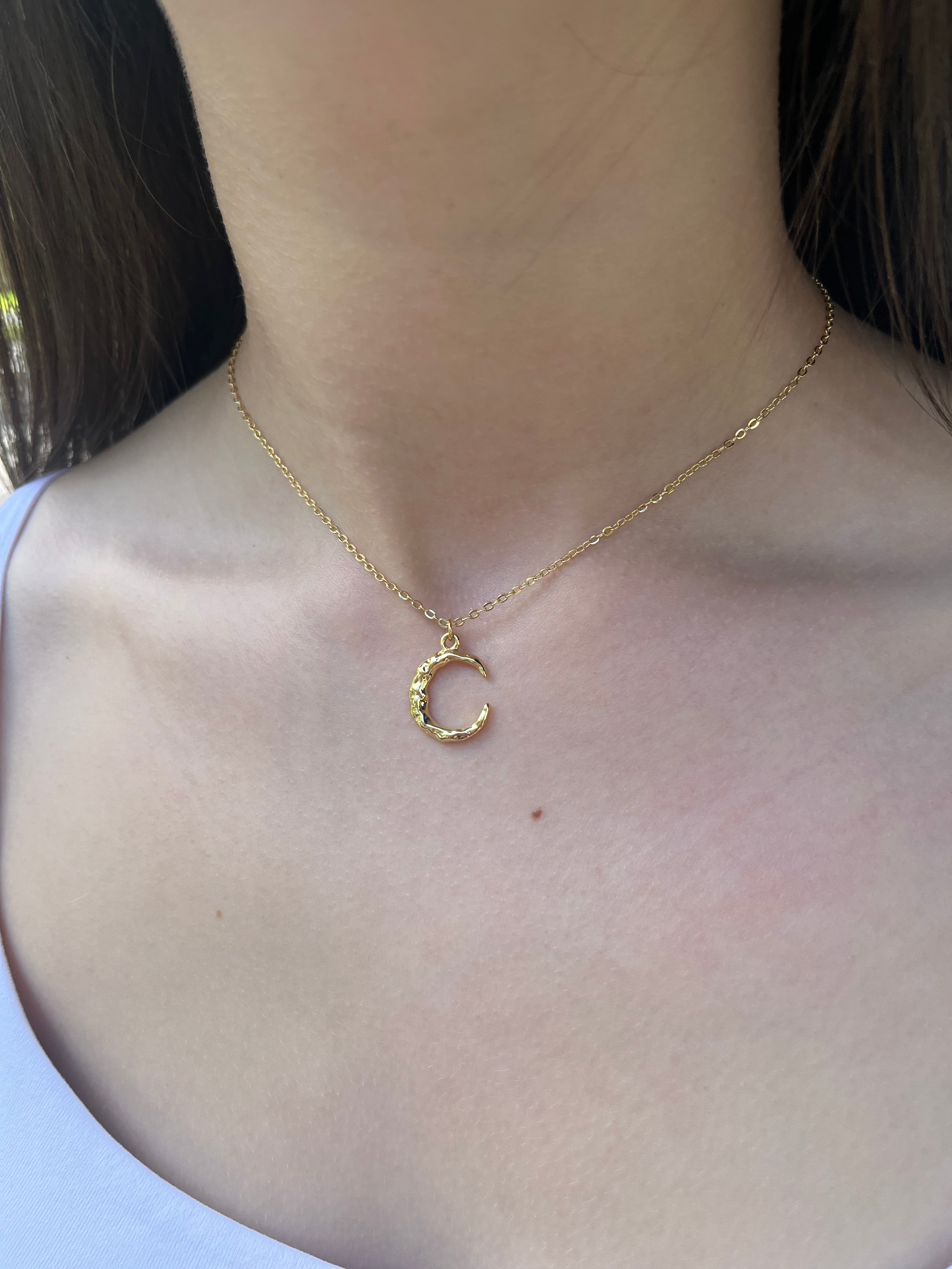 Crescent Moon Choker Necklace, Real 14K Gold Plated