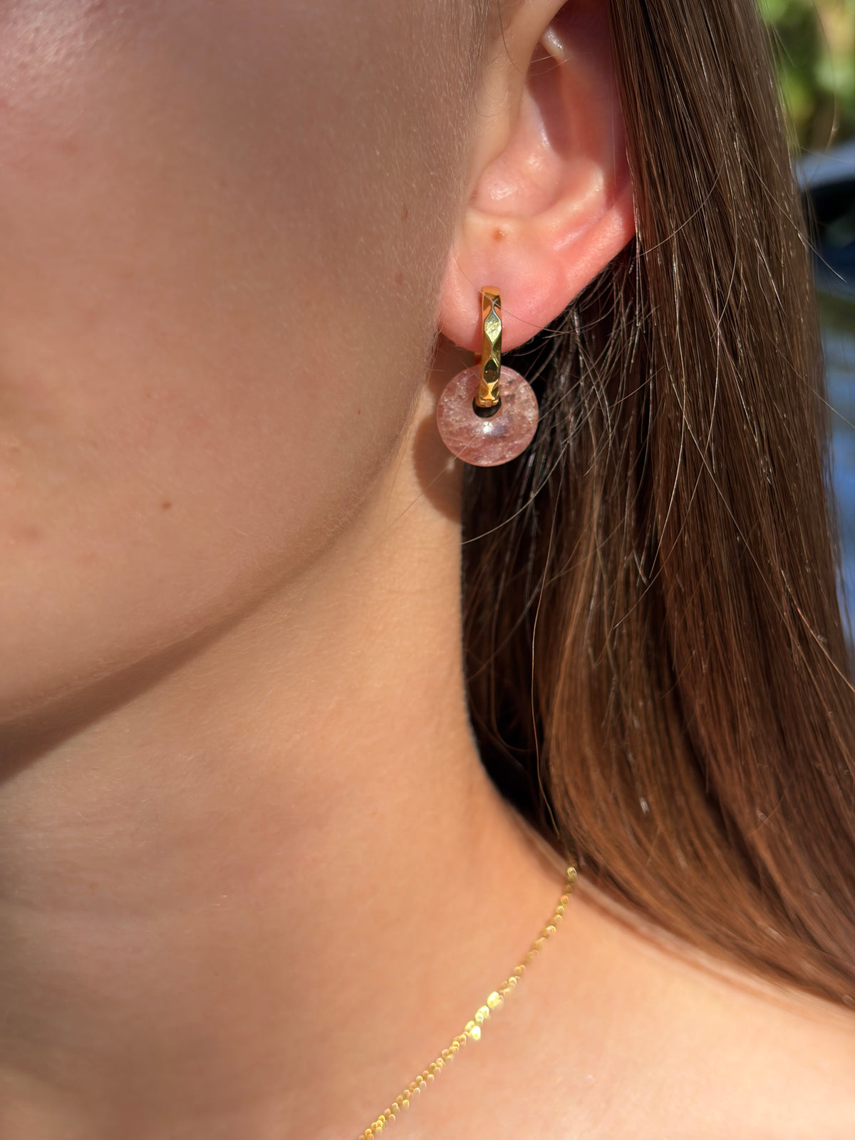 Strawberry Quartz Donut Earrings and Necklace