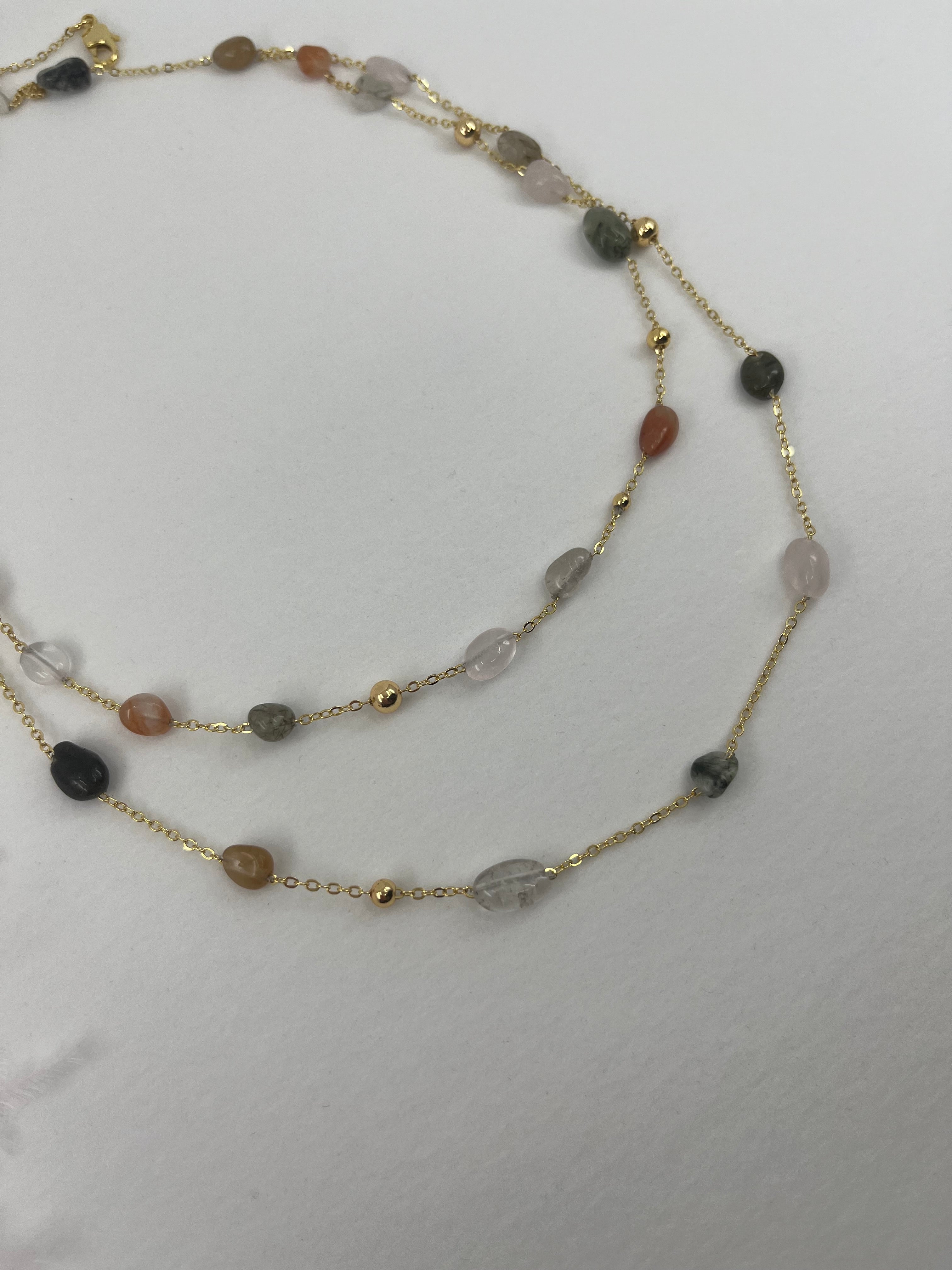 Layered Rutilated Quartz Necklace: 18K Gold Plated Chain
