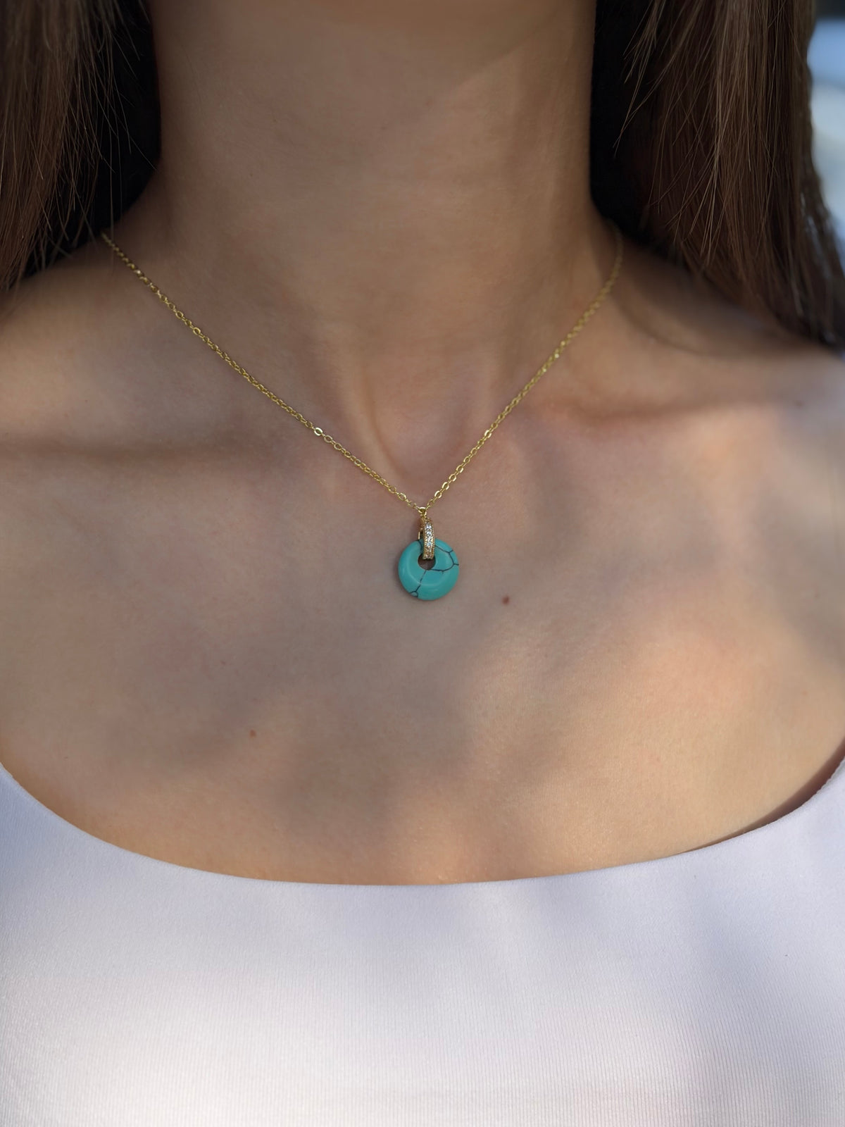 Synthetic Turquoise donut Earringsand necklace,18K Gold Plated