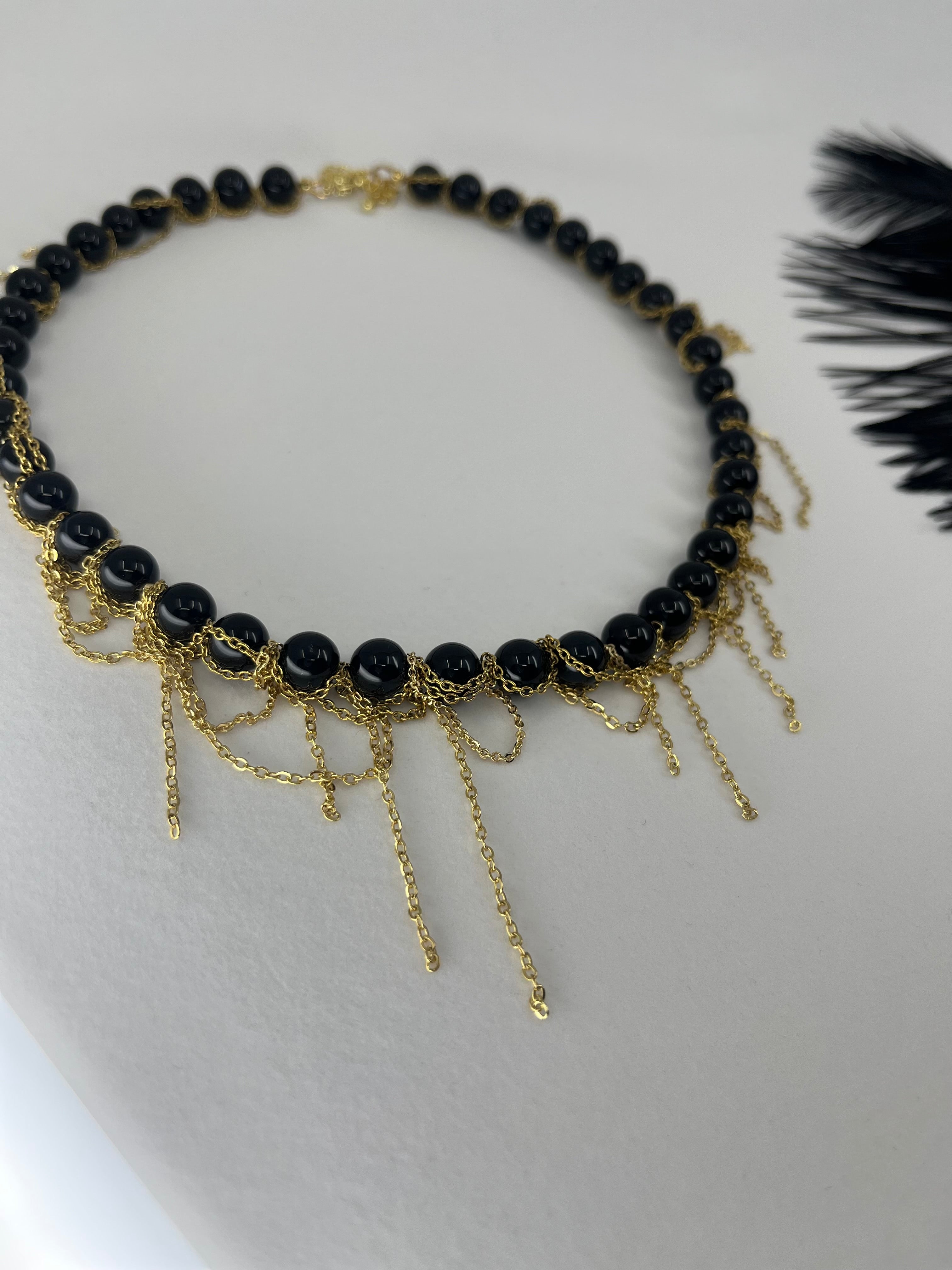 Black Onyx Layered necklace– 18K Gold Plated Chain
