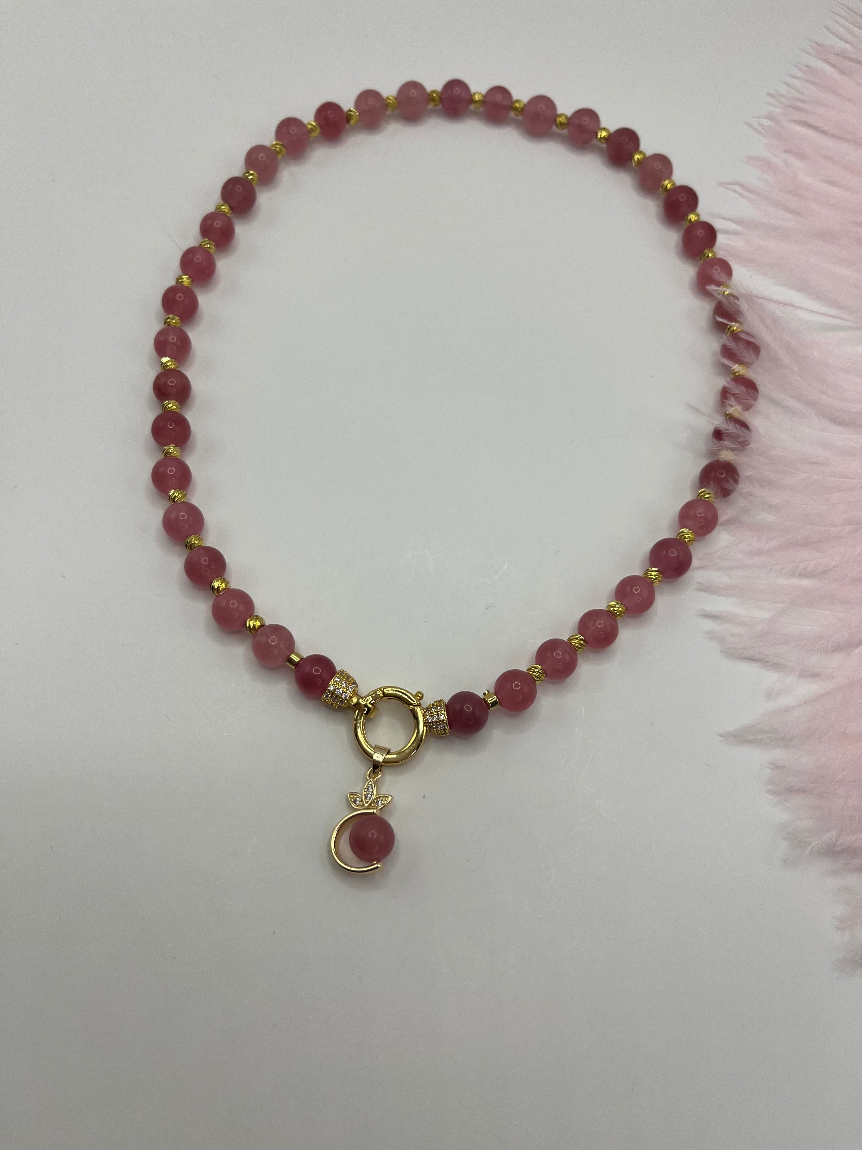 Strawberry Quartz Necklace with pendant: 18K Gold Plated Pendant