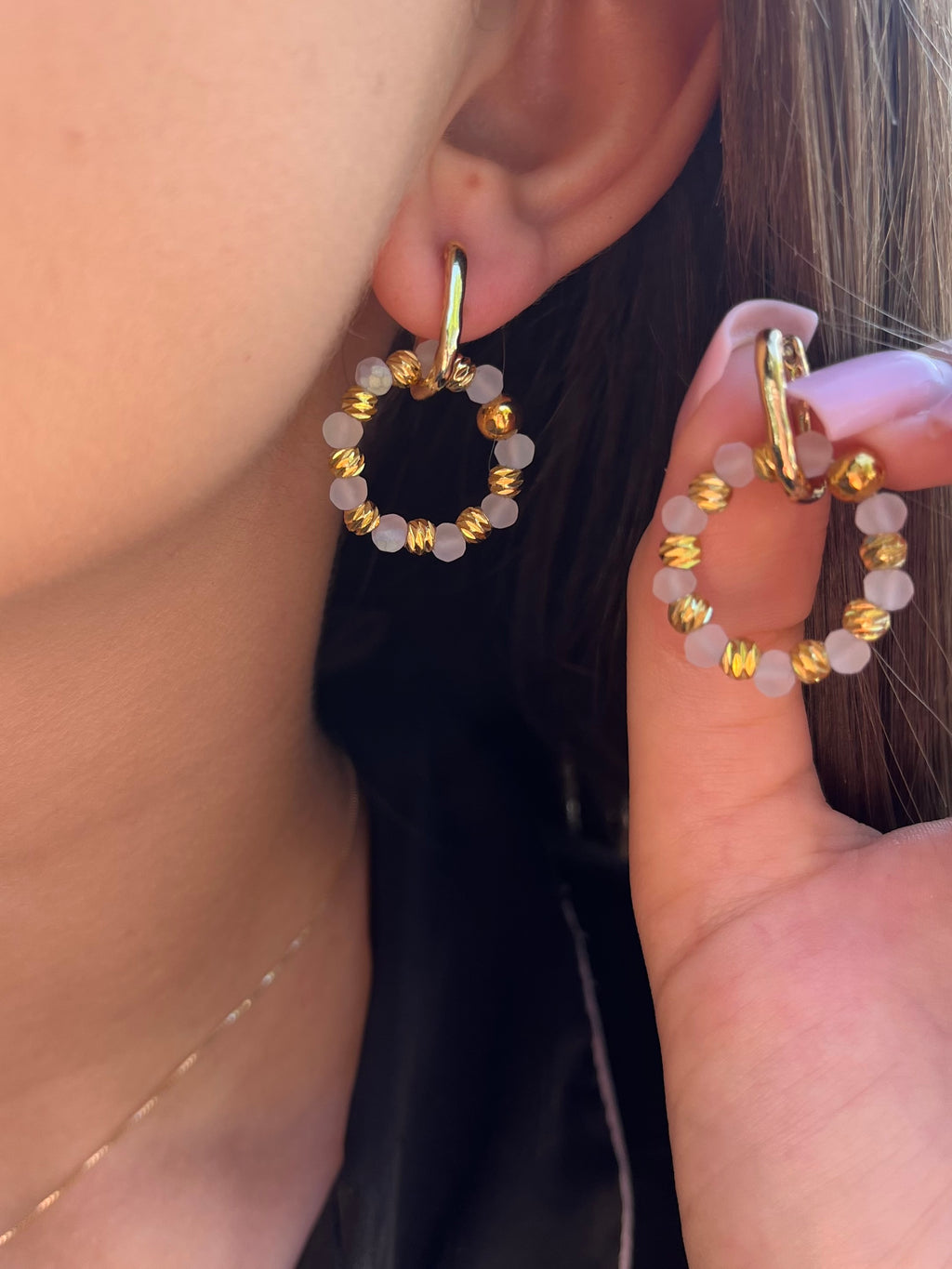 Beaded Hoop Earrings, 18K gold plated