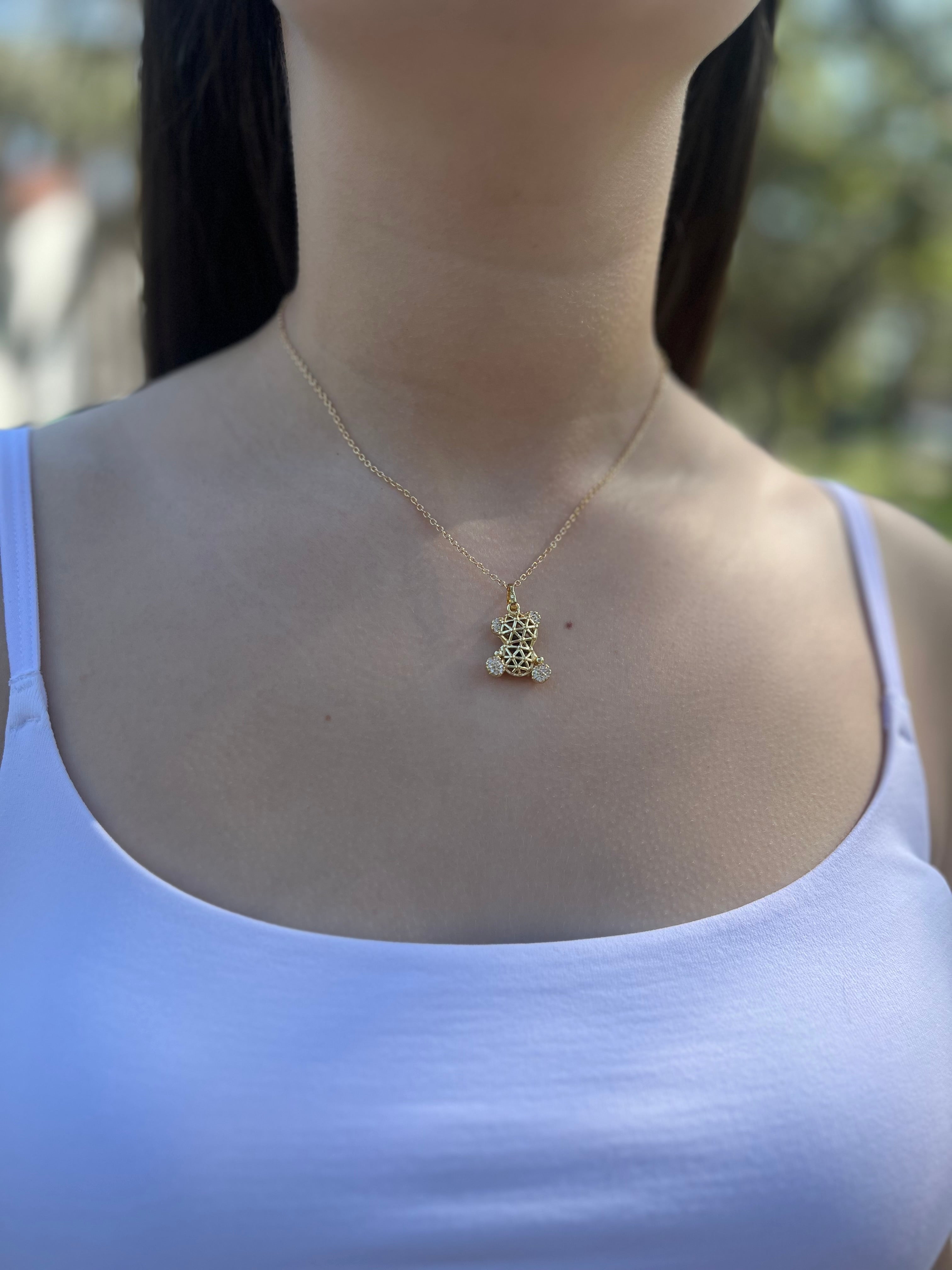 Teddy Bear Necklace, pendant  Real 16K Gold Plated