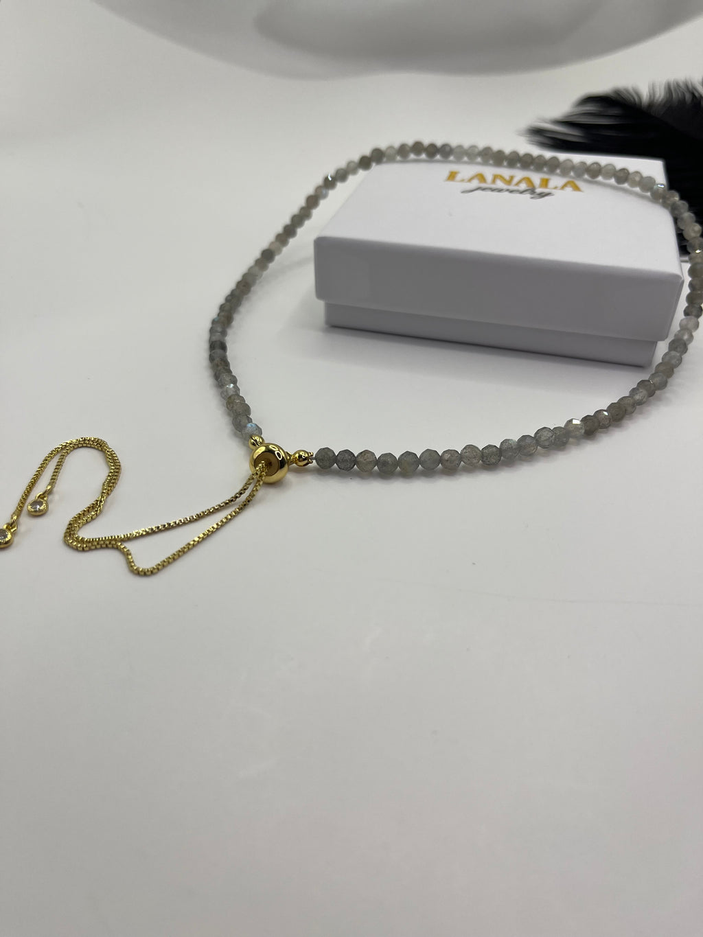 Labradorite Slider Y-Necklace, 18k gold plated