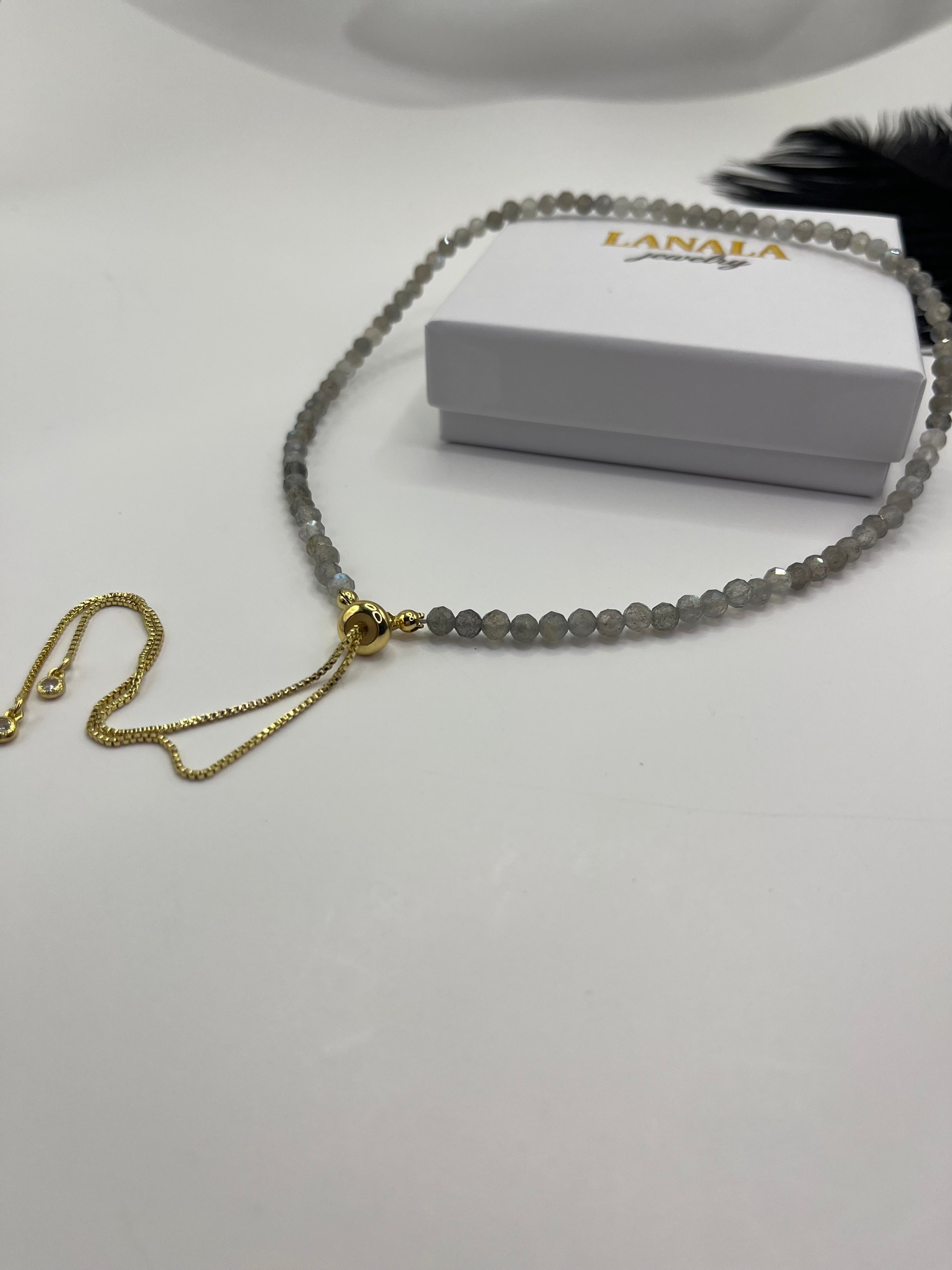 Labradorite Slider Y-Necklace, 18k gold plated