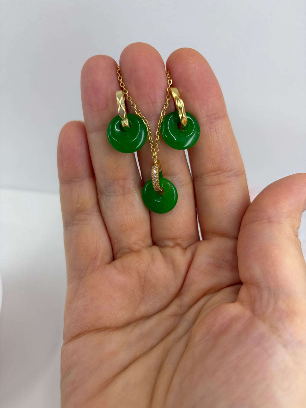 Malaysia Jade Donut Earrings and Necklace