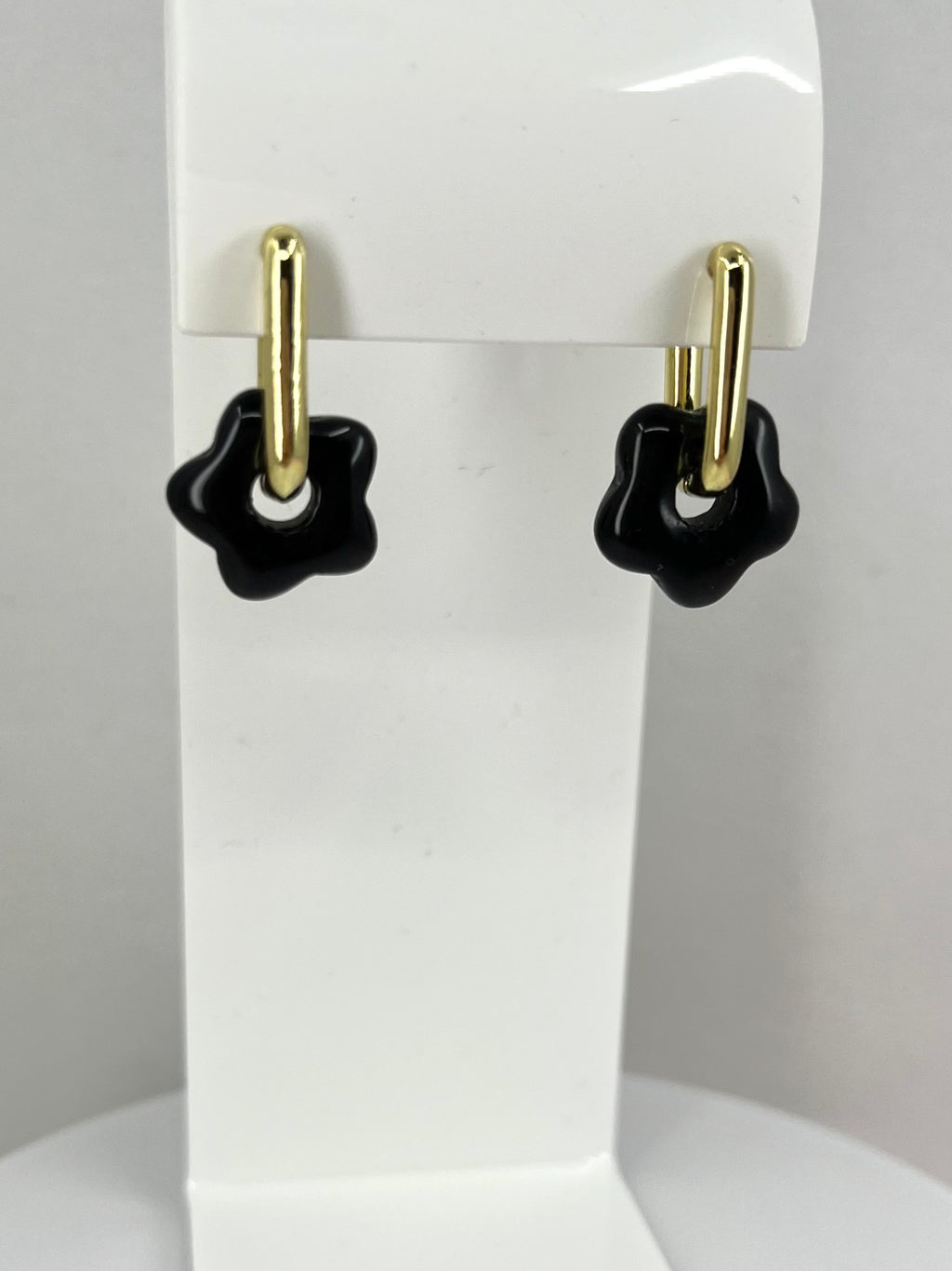 Obsidian flower Earrings, 18K Gold Plated