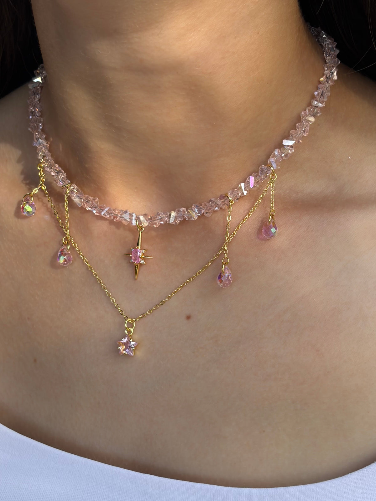 Handmade Crystal Star Necklace, 18K Gold Plated