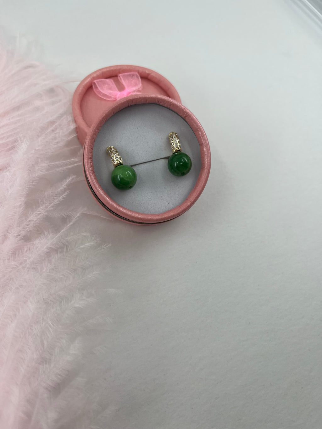 Natural Green Jade Gold Zirconia Earrings