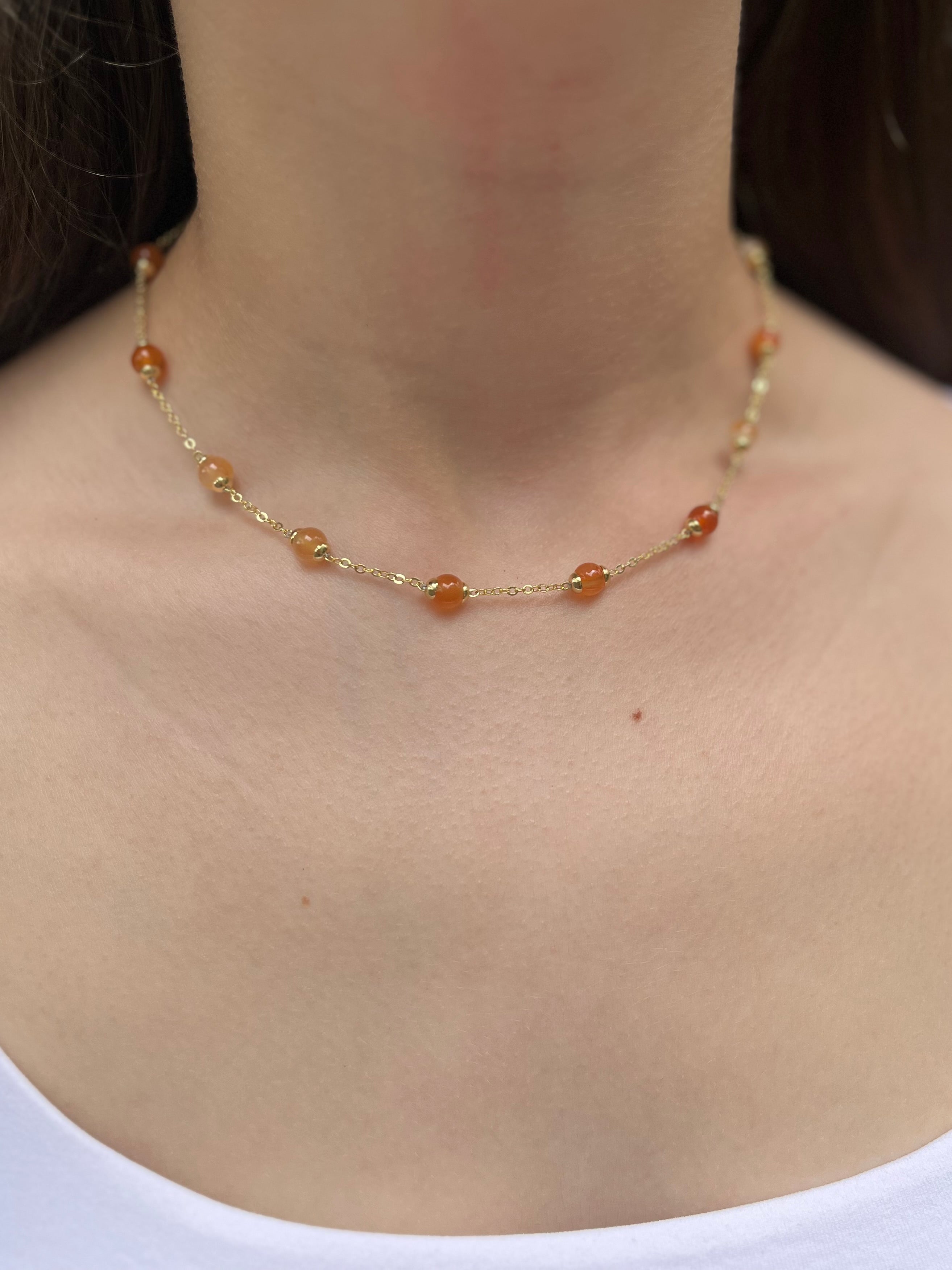 Natural Carnelian Necklace with 18K Gold chain