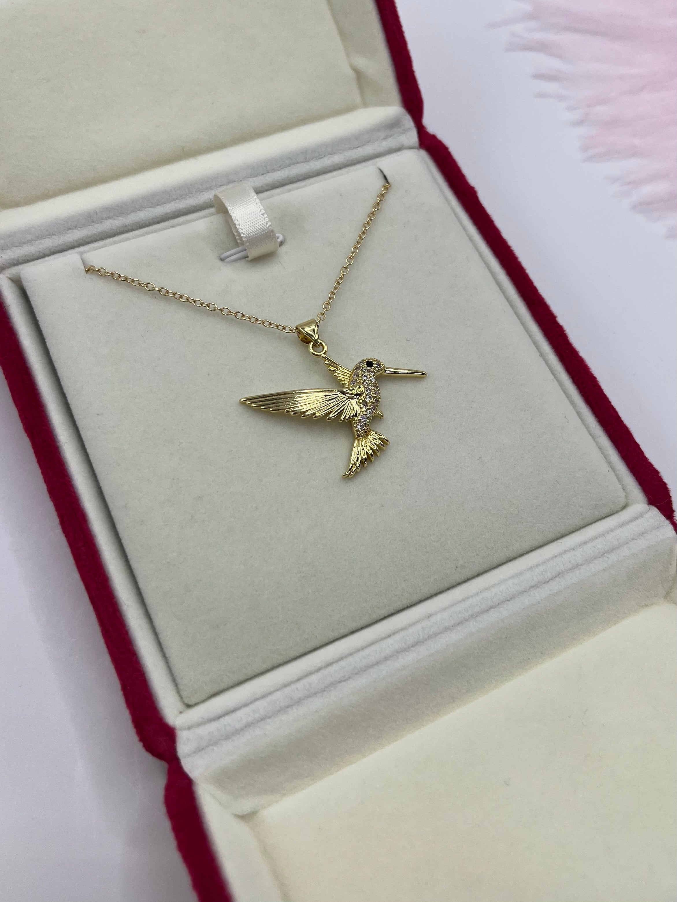 Hummingbird Necklace, Real 18K Gold Plated