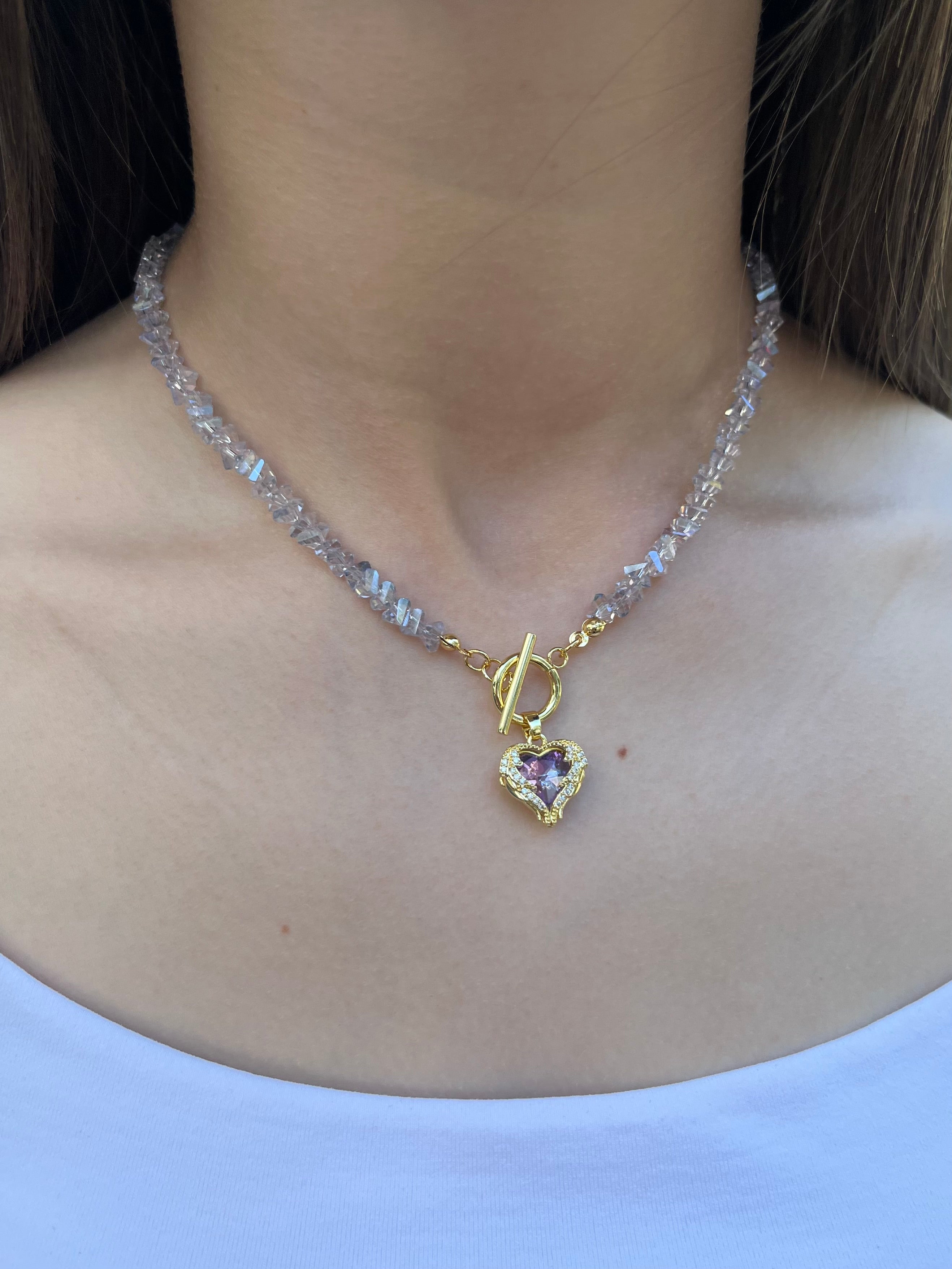 Heart Crystal Necklace – 18K Gold Plated, Cubic Zirconia