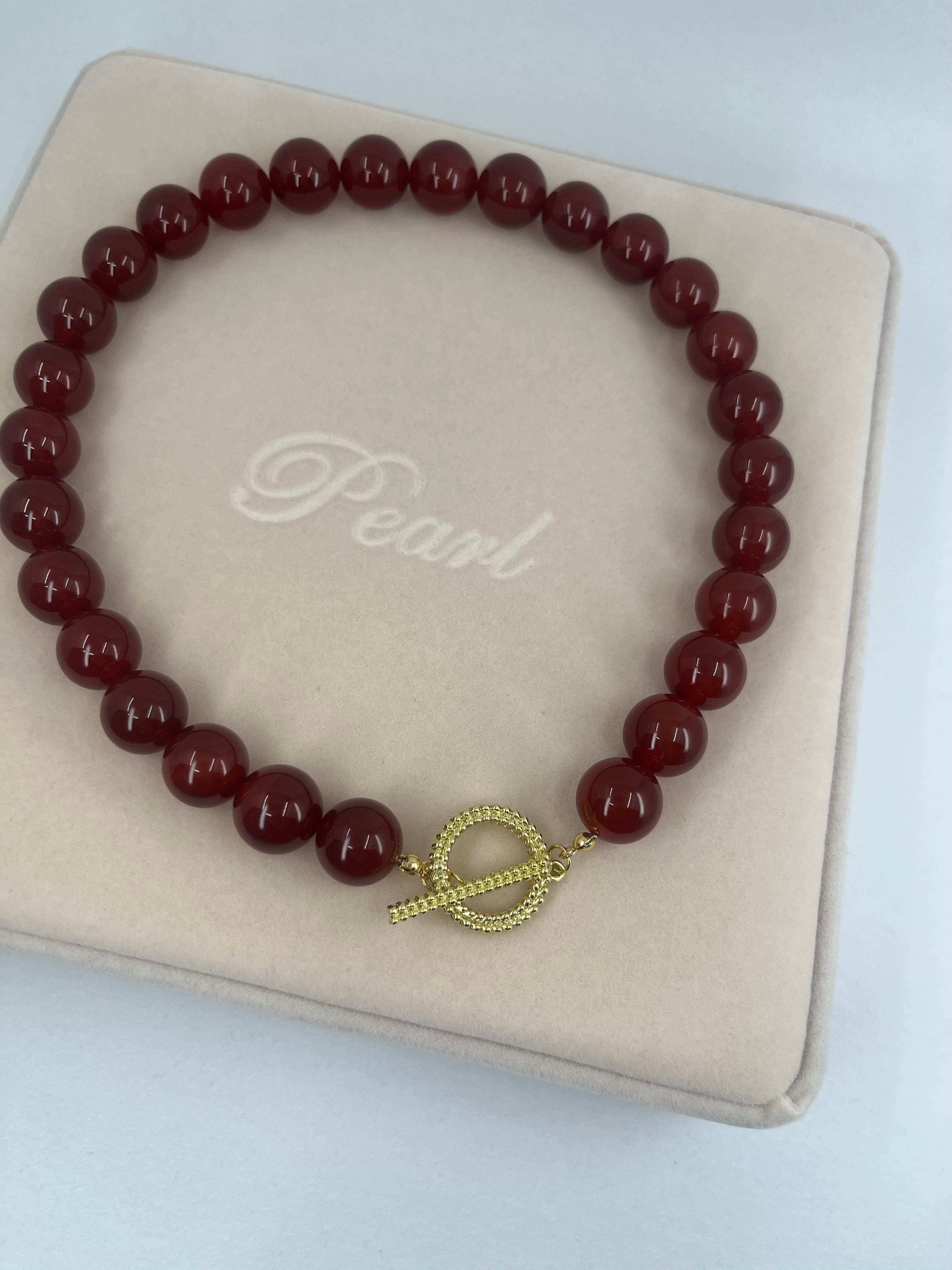 Natural Carnelian Necklace, 18K Gold Plated Clasp